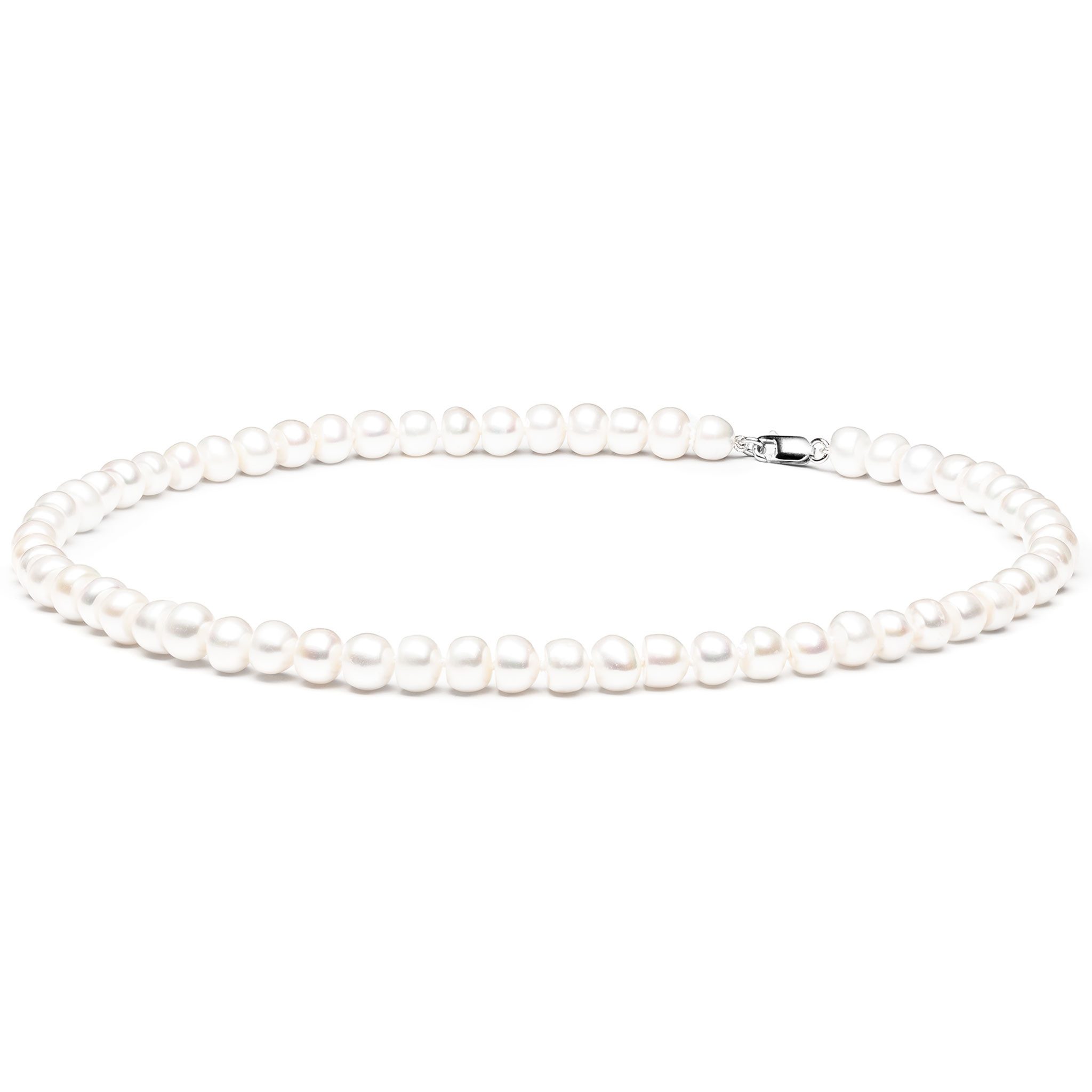 Gaura Pearls Perlenkette weiß, halbrund, 45 cm, 925er rhodiniertes Silber