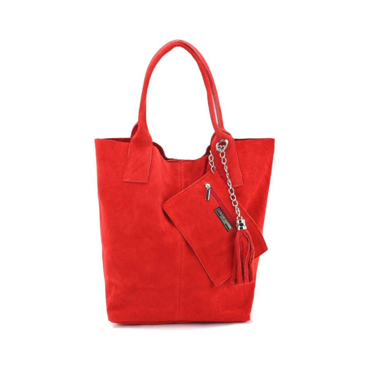 ITALYSHOP24 Schultertasche Made in Italy Damen Leder Wildleder A4 Shopper Schultertasche Hobo Bag, 5* PREMIUM leichte Handtasche/Henkeltasche mit Fransen & Schmucktasche