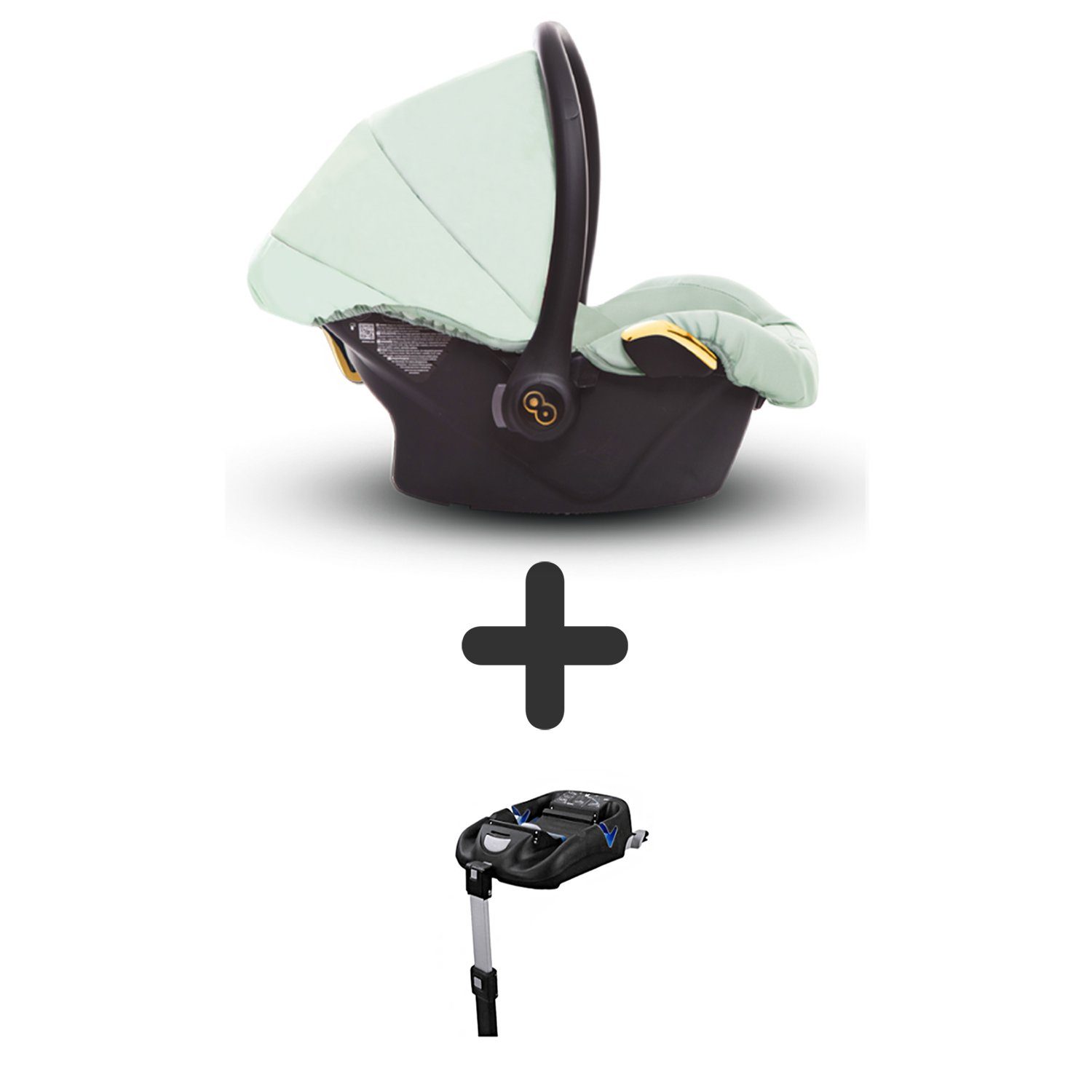 TPFFamily Kombi-Kinderwagen 4 in 1 Musse Ultra, Baby Buggy Babywanne Autositz Isofix Basis, großes Zubehör-Set Kinderwagen 4 in 1 Stoff Mint, Gestell Gold