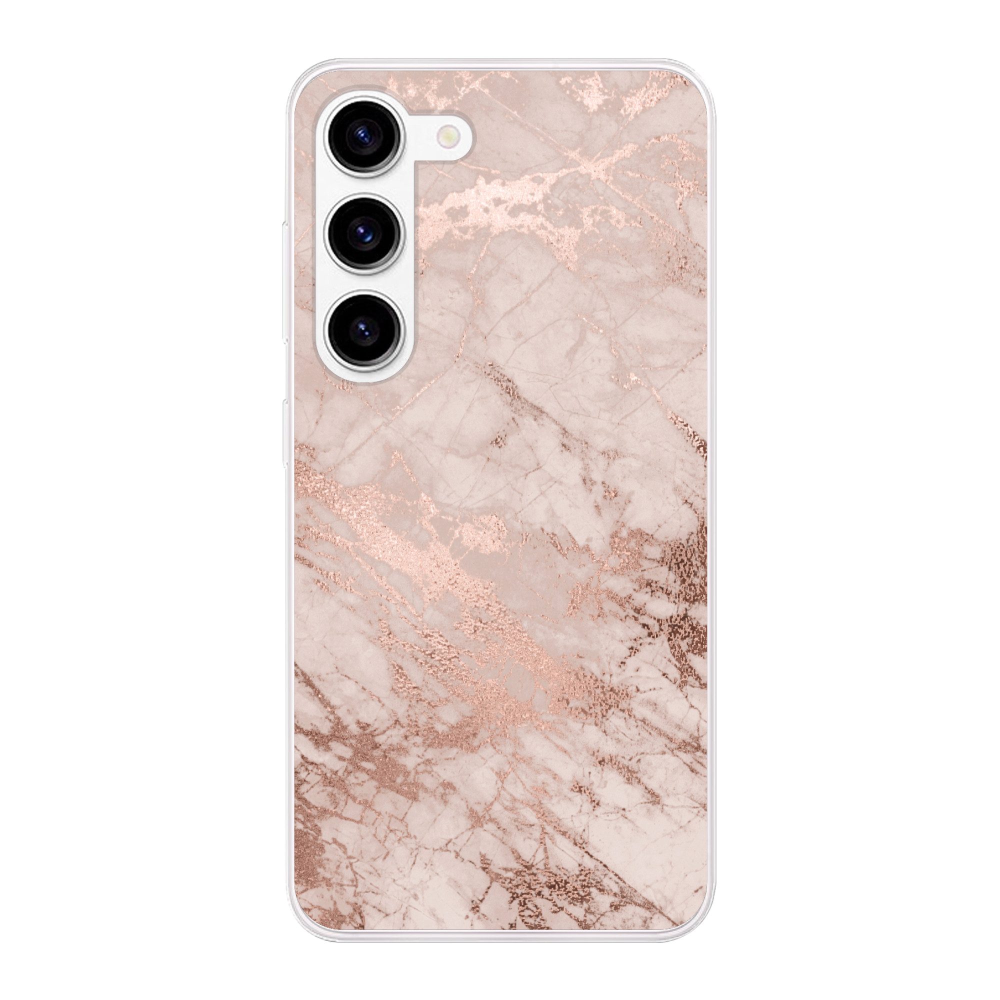 MuchoWow Handyhülle für Samsung Galaxy S23 Marmor - Rosa - Luxus - Marmoroptik - Glitzer -, Phone Case, Silikon, Schutzhülle Dünn