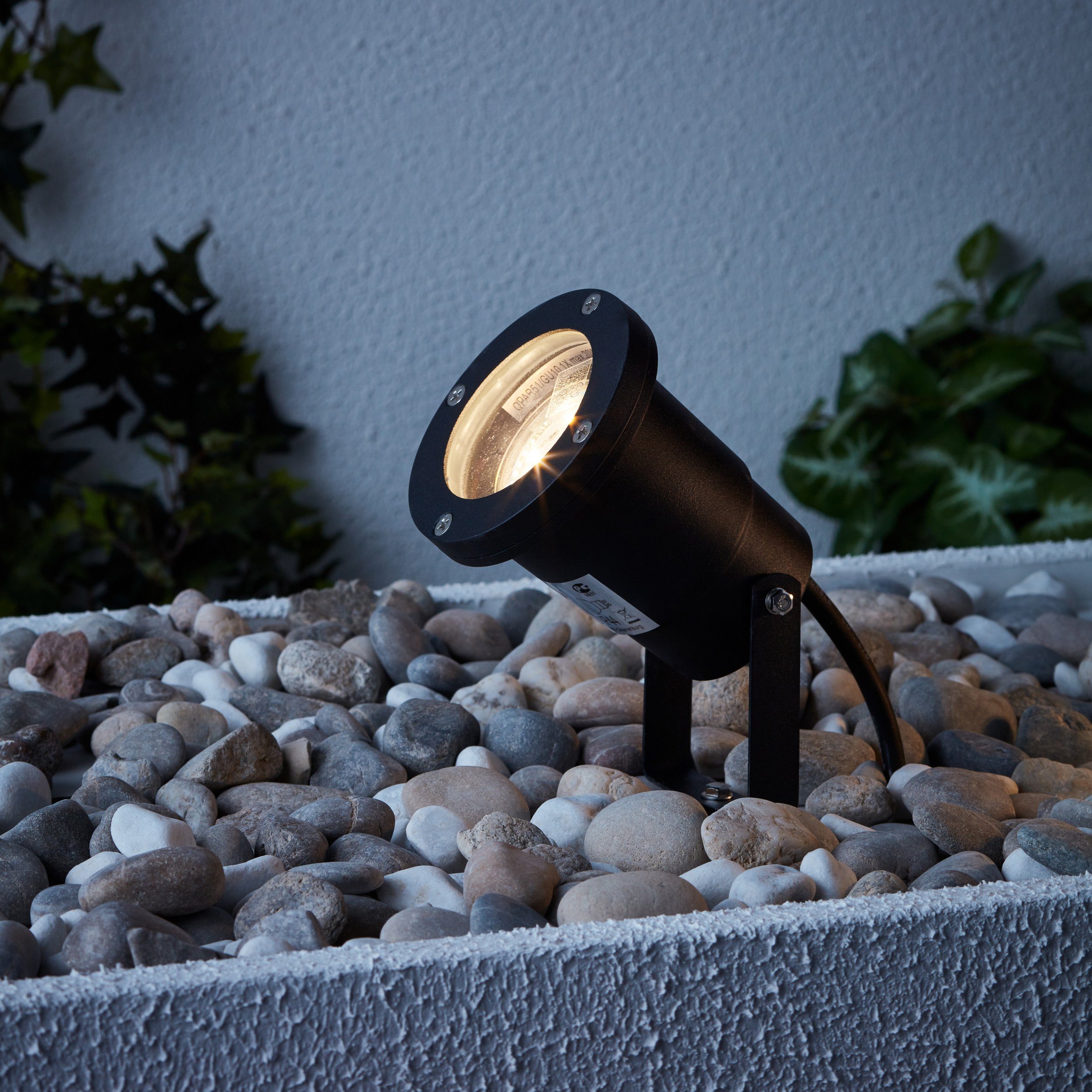 Lightbox Außen-Stehlampe, LED wechselbar, warmweiß, Licht 16cm mit Hoch Gartenspieß LED Spritzwassergeschützt - warmweißem