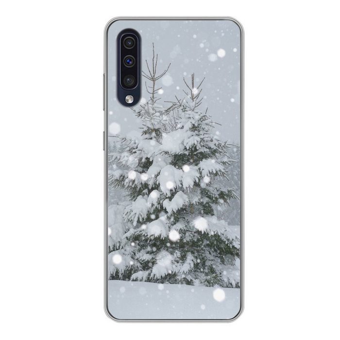 MuchoWow Handyhülle Der starke Schneefall auf einer Kiefer Handyhülle Samsung Galaxy A50 Smartphone-Bumper Print Handy