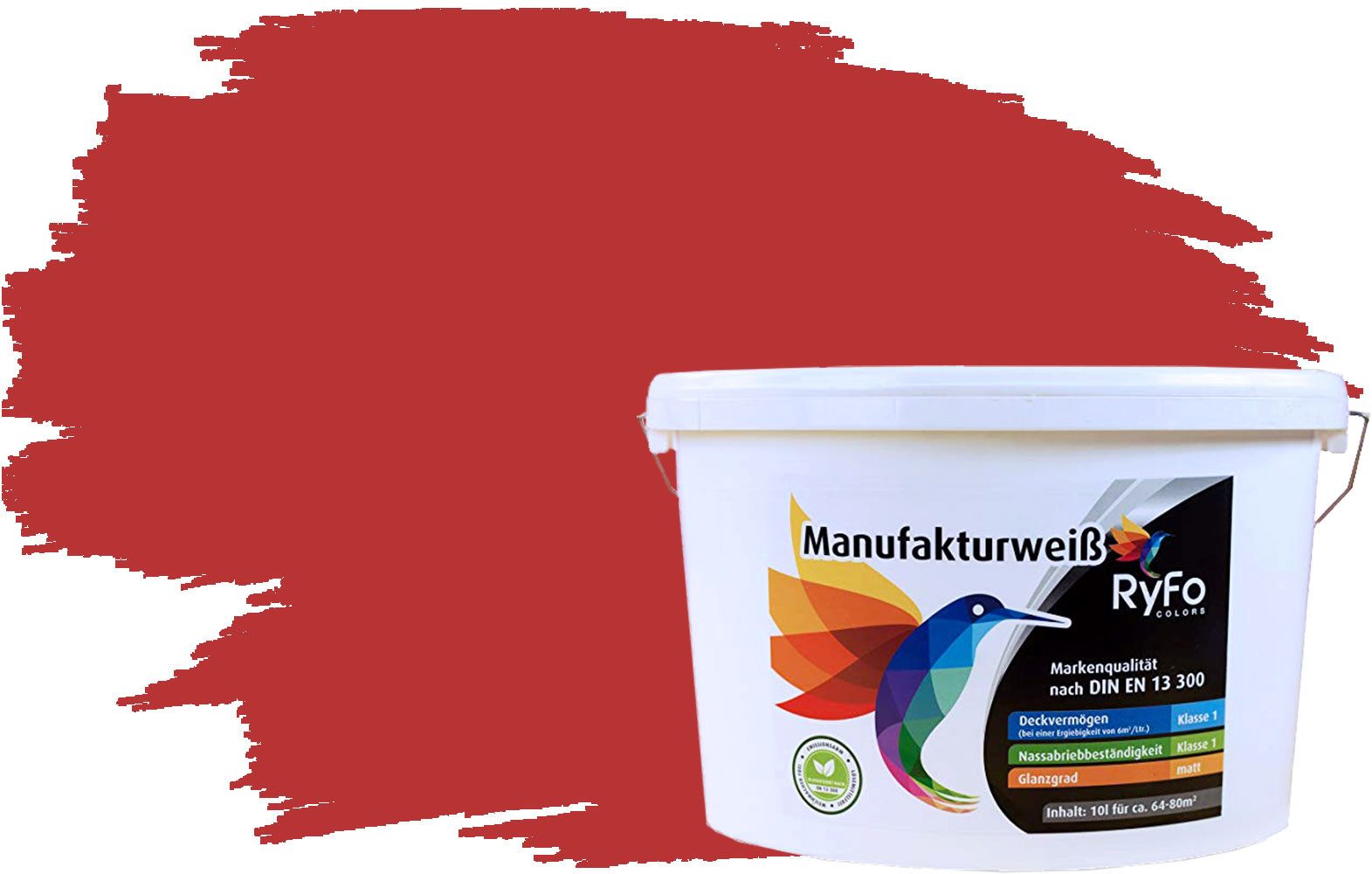 RyFo Colors Wand- und Deckenfarbe Manufakturweiß Rottöne,1 L reicht für ca. 8 m², Deckkraft-/Nassabriebklasse 1, matt, atmungsaktiv, für Innenräume