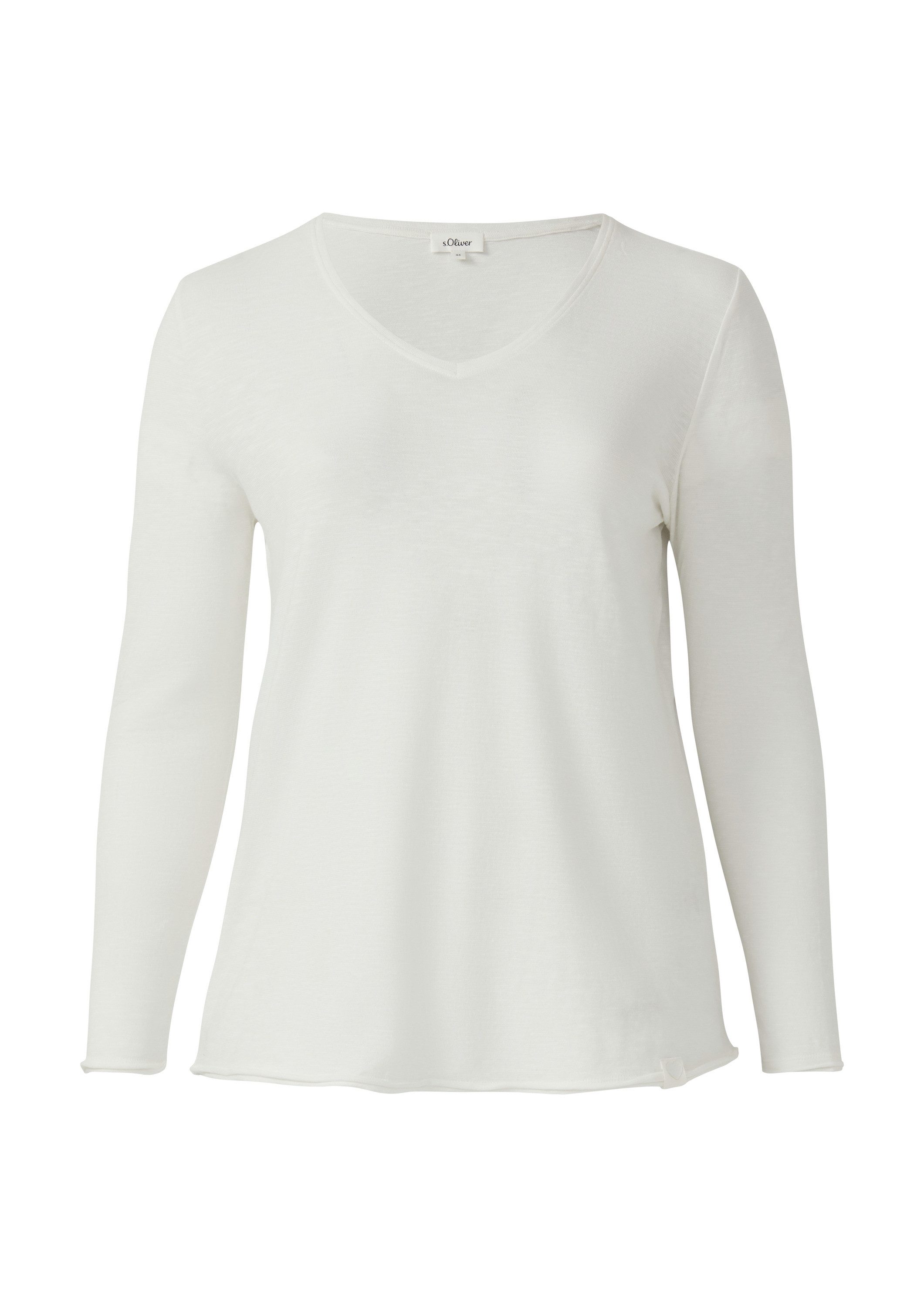 s.Oliver Langarmshirt T-Shirt Jersey-Shirt mit V-Ausschnitt und Rollsaum günstig online kaufen