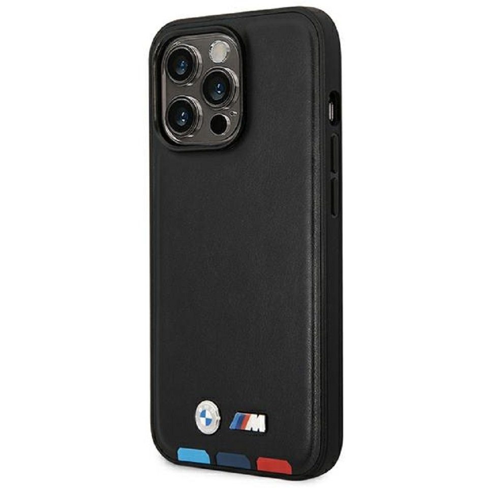 BMW Handyhülle Case iPhone 14 Pro Max Kunstleder Tricolor schwarz Logo 6,7 Zoll, Kantenschutz