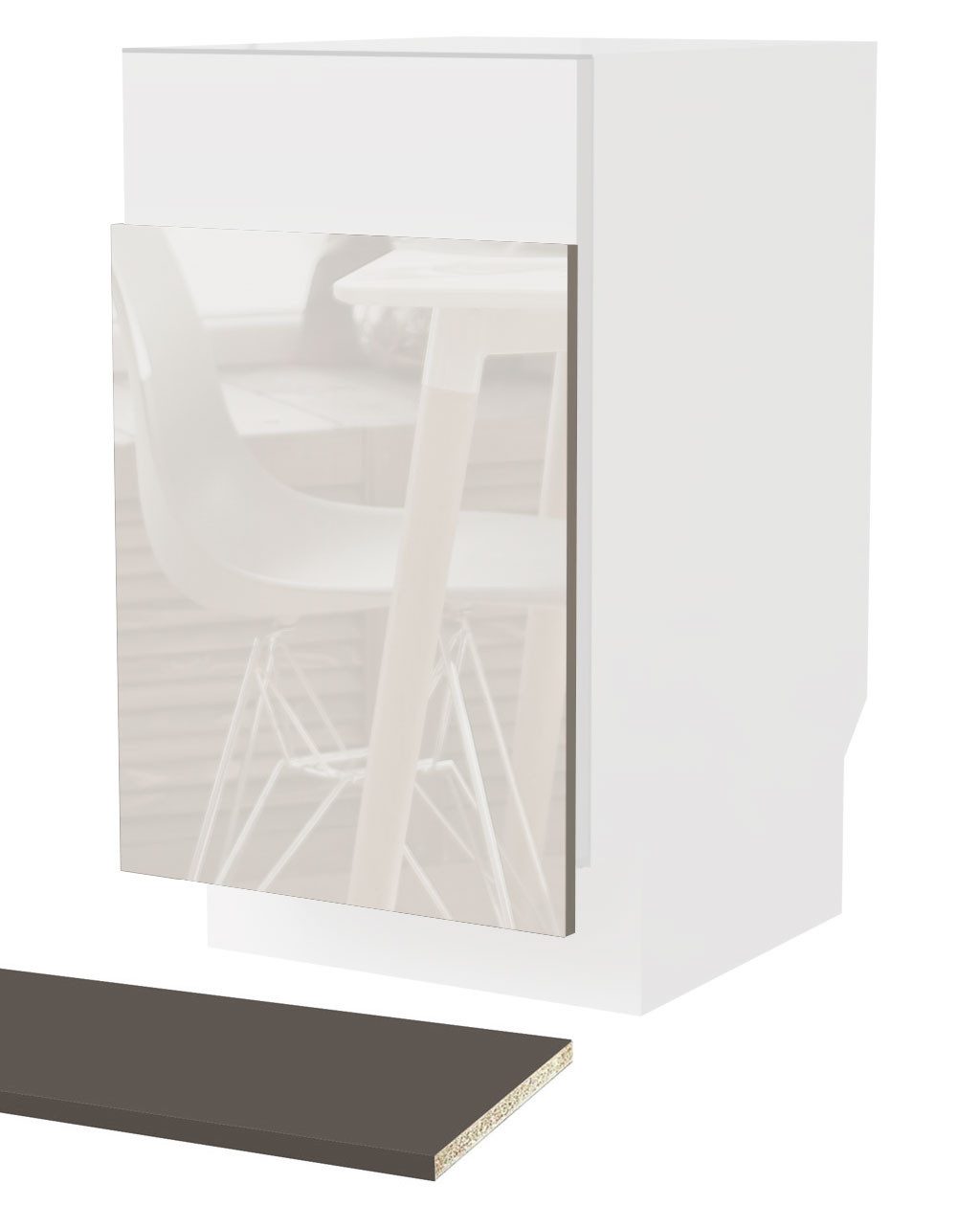 Feldmann-Wohnen Unterschrank Brerra (ZM57/45, 1 Front inklusive Sockelleiste, 45x1,9x57cm, 1-St., moderne Optik, lackierte Fronten, für teilintegrierte Geschirrspüler) lava / RAL 9001 creme Hochglanz