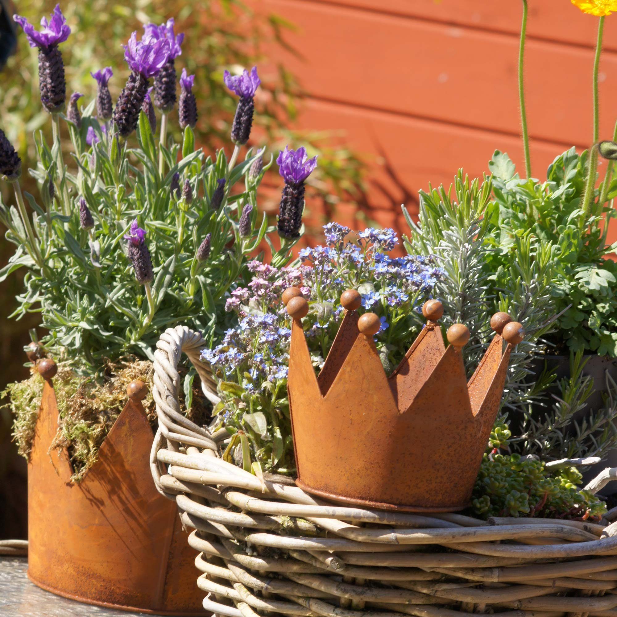 Sest), Ø15 Zink Rost Set GARDEN 3er (3er Teelichthalter Dekofigur Kerzenhalter Garten Krone UNUS Pflanztopf Rostdeko im