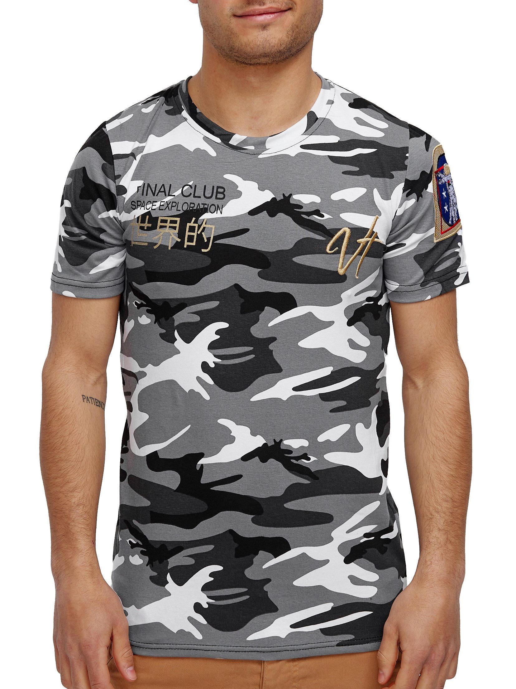 TS-3713C Freizeit Weiß Tee, Polo T-Shirt Kurzarmshirt Camo Casual OneRedox (Shirt Fitness 1-tlg)