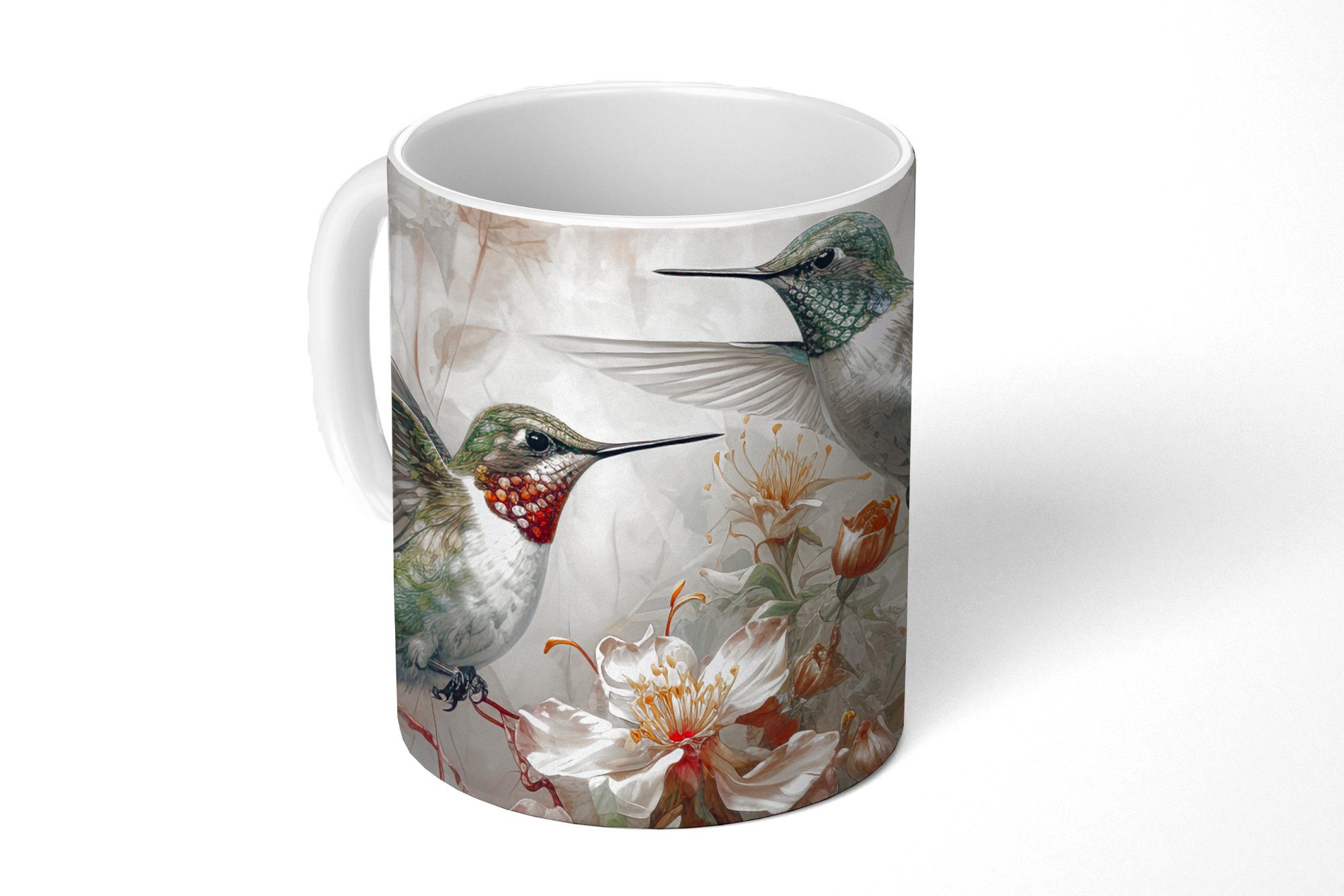 MuchoWow Tasse Kolibri - Vögel - Blumen - Pflanzen, Keramik, Kaffeetassen, Teetasse, Becher, Teetasse, Geschenk