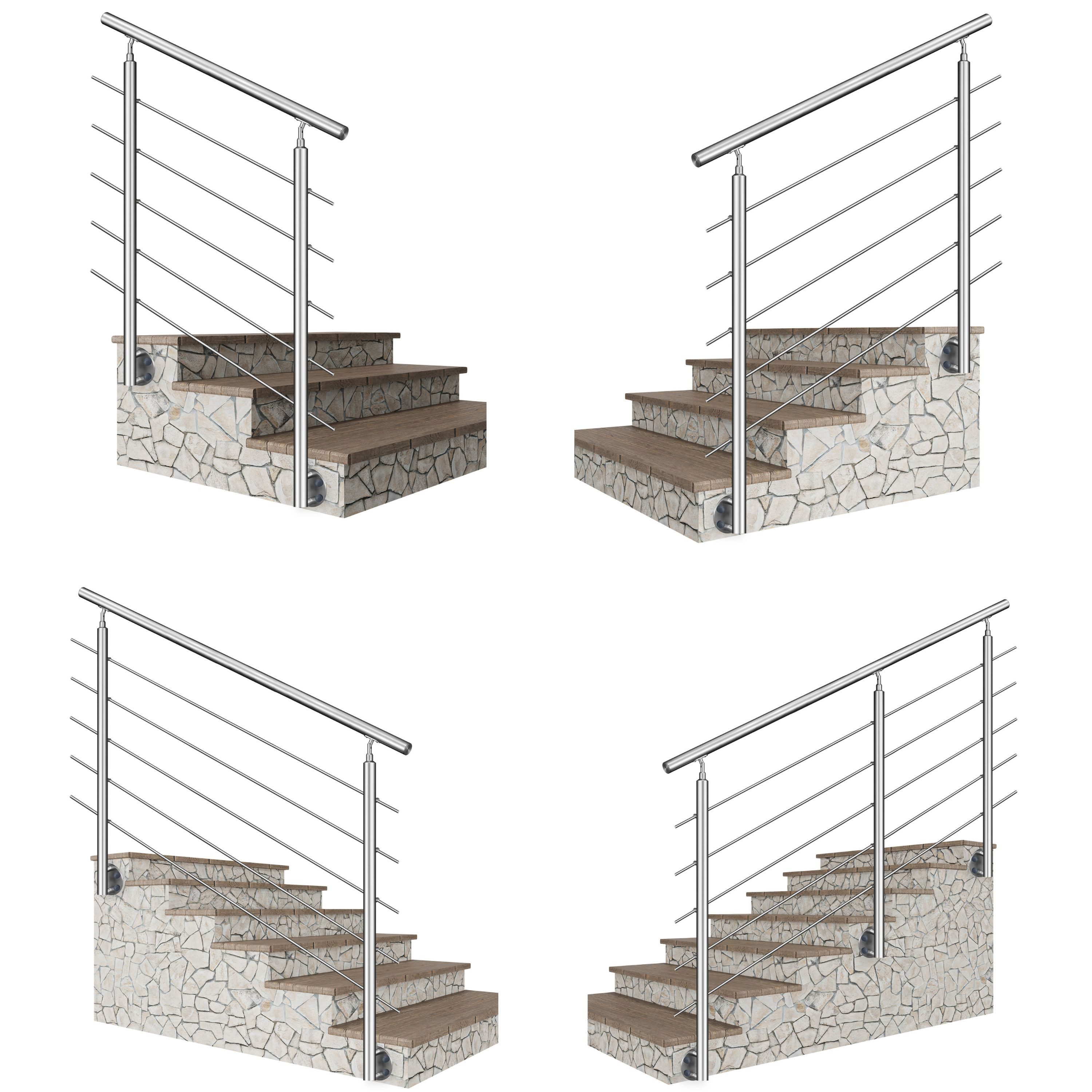 Duschparadies Treppengeländer 304 Edelstahl handlauf, Geländer,seitliche Befestigung, Innen & Außen, 100 cm Länge, Packung, 5-tlg., seitliche Montage