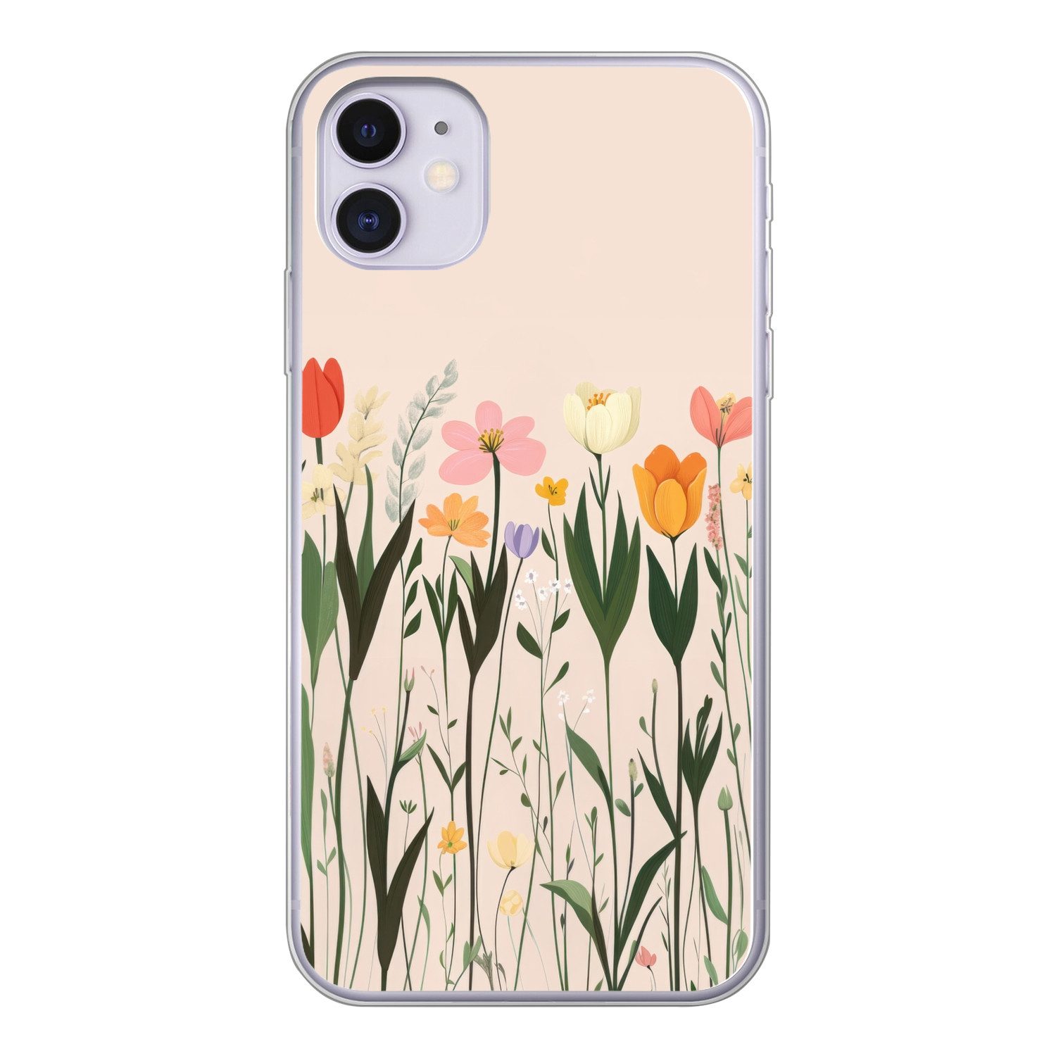 MuchoWow Handyhülle für Apple iPhone 11 Pastelltöne - Blumen - Illustration, Smartphone-Bumper, Print, Handy Schutzhülle Dünn