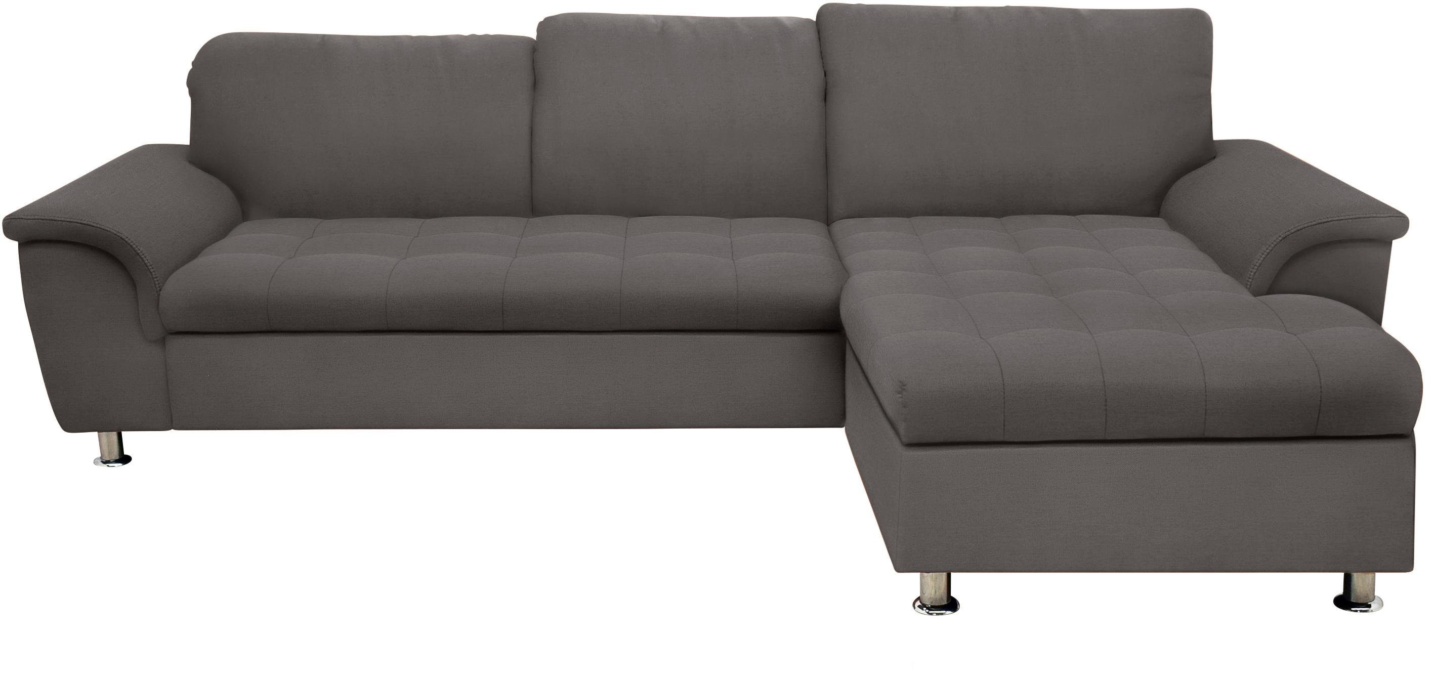 DOMO collection Ecksofa Franzi Steppung im Sitzbereich B7T/H: 278/162/80 cm, L-Form, mit Kopfteilverstellung, Flachgewebe, grau