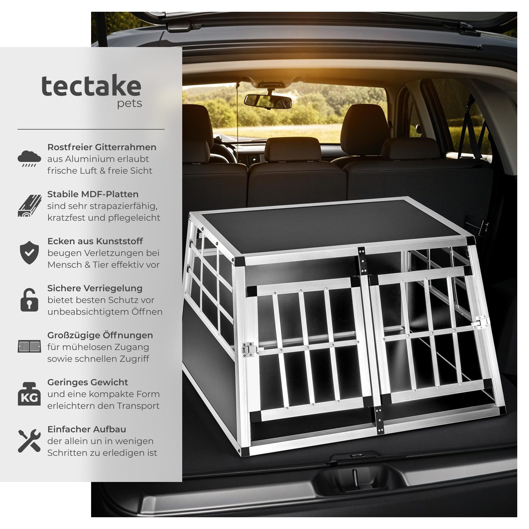 tectake Tiertransportbox Hundetransportbox doppel, mit gerader Rückwand