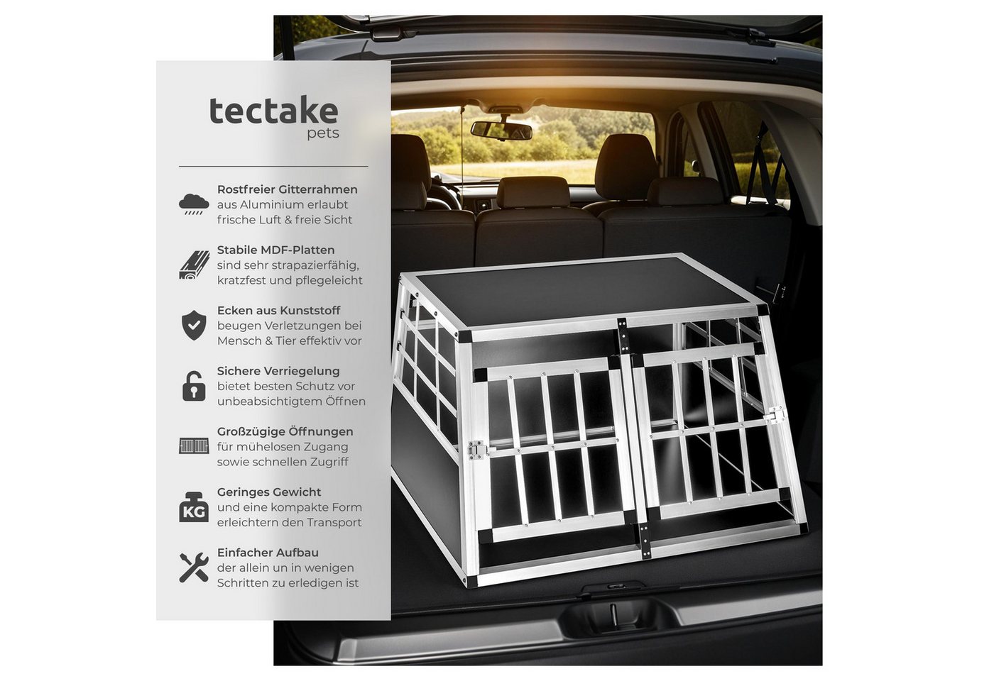 Thumbnail - tectake Tiertransportbox Hundetransportbox doppel, mit gerader Rückwand