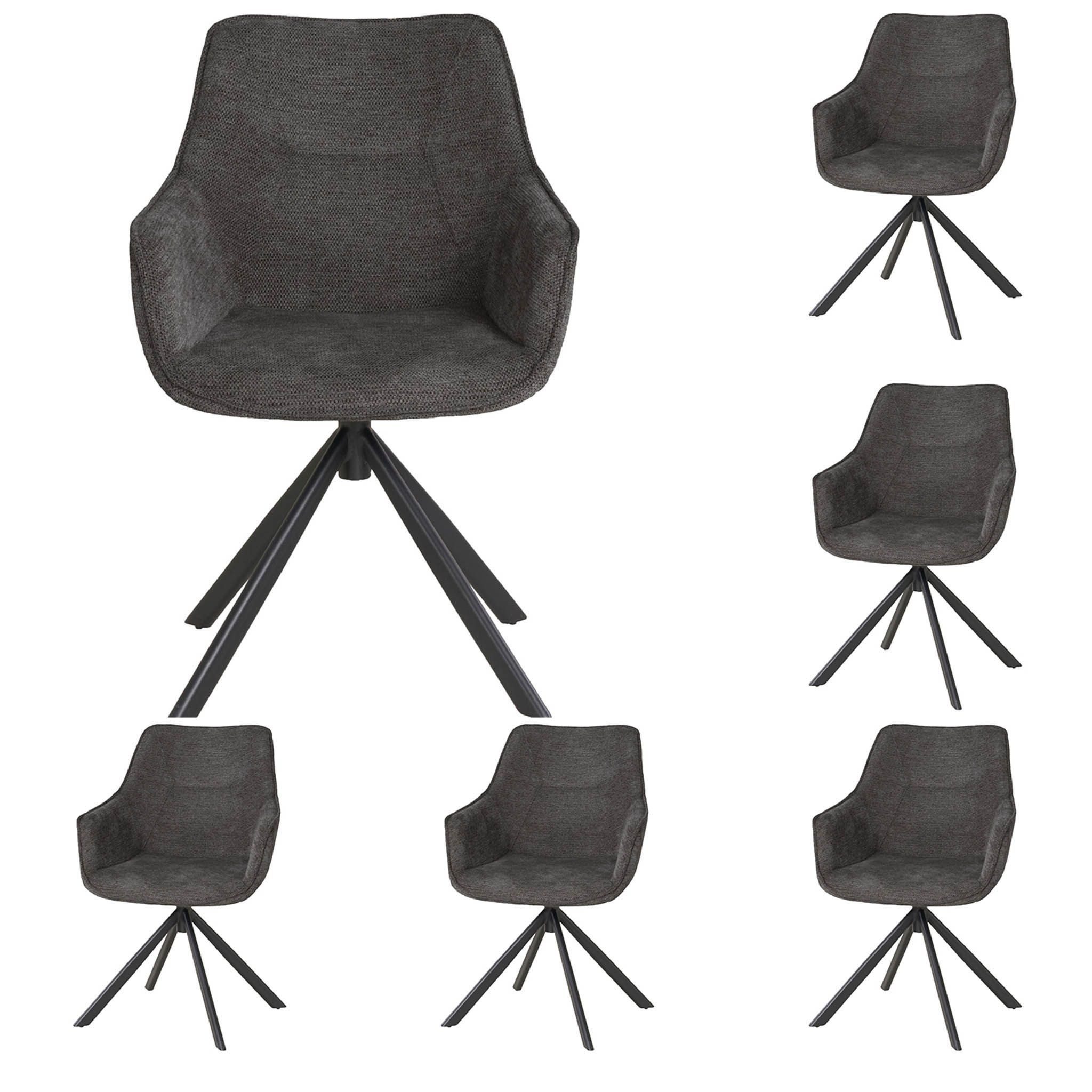 bene living Loungesessel San Carlo - drehbar - dunkelgrau (6-St., 6er Set), schwarzes Metall-Gestell - bequeme Arm- und Rückenlehne