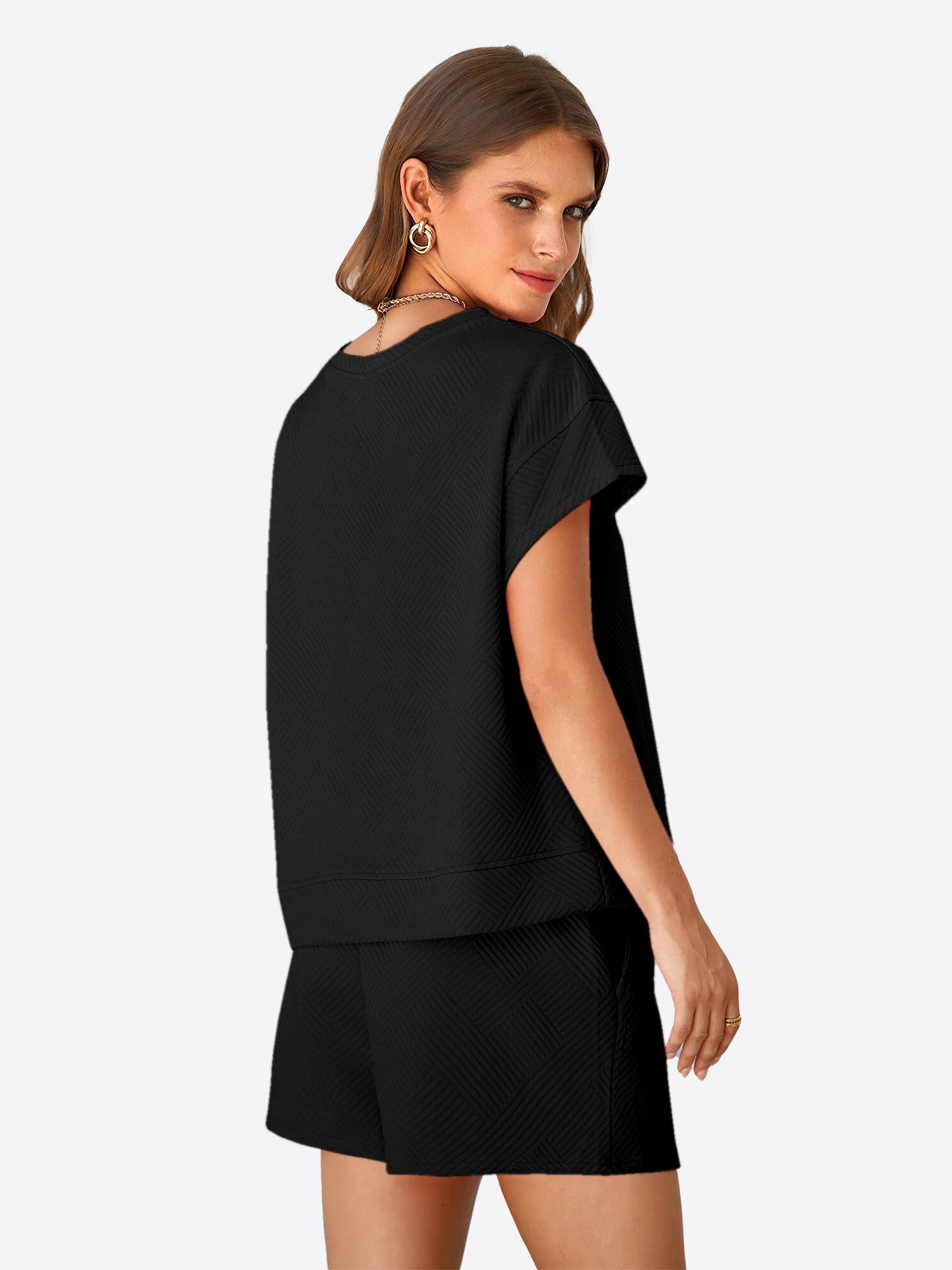 Imily Bela Hausanzug Damen 2-teiliger Freizeitanzug (Set, 2 tlg., Kurzarm Oberteil + Shorts) Print – Bild 2 von 5