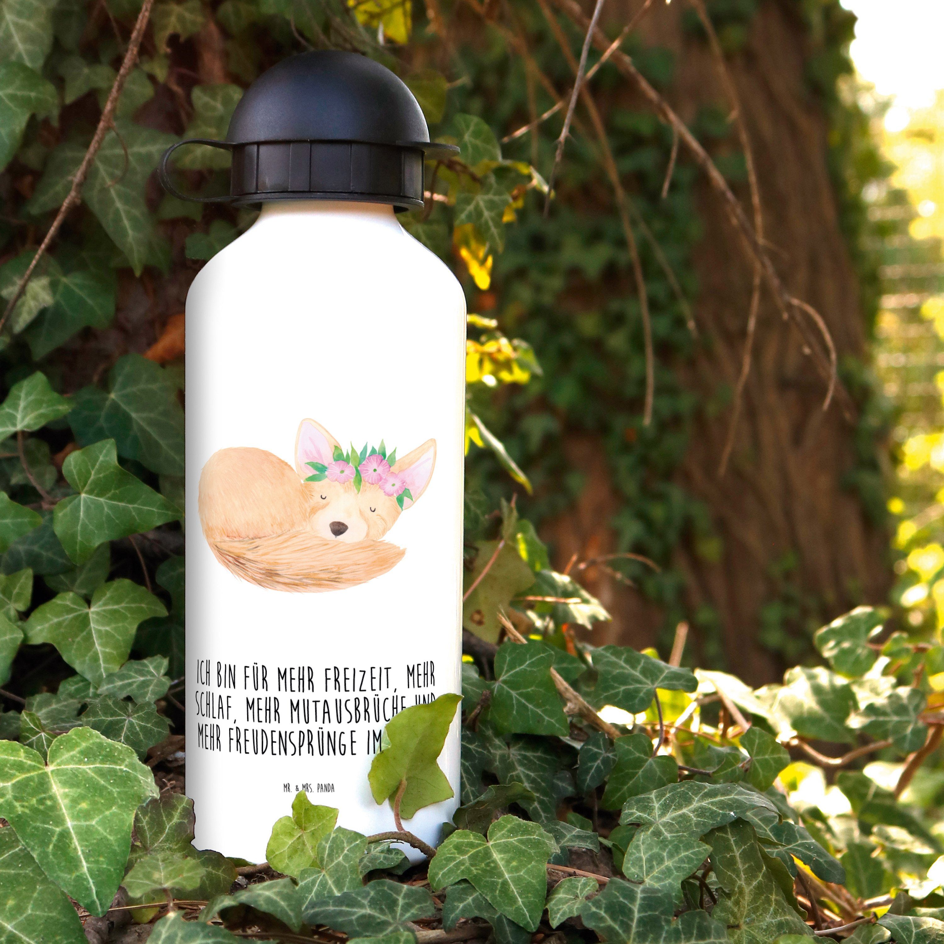 Wüstenfuchs Glücklich, Mrs. - Trinkflasche - Kinderflasche Geschenk, Blumenkranz Panda Mr. & Weiß