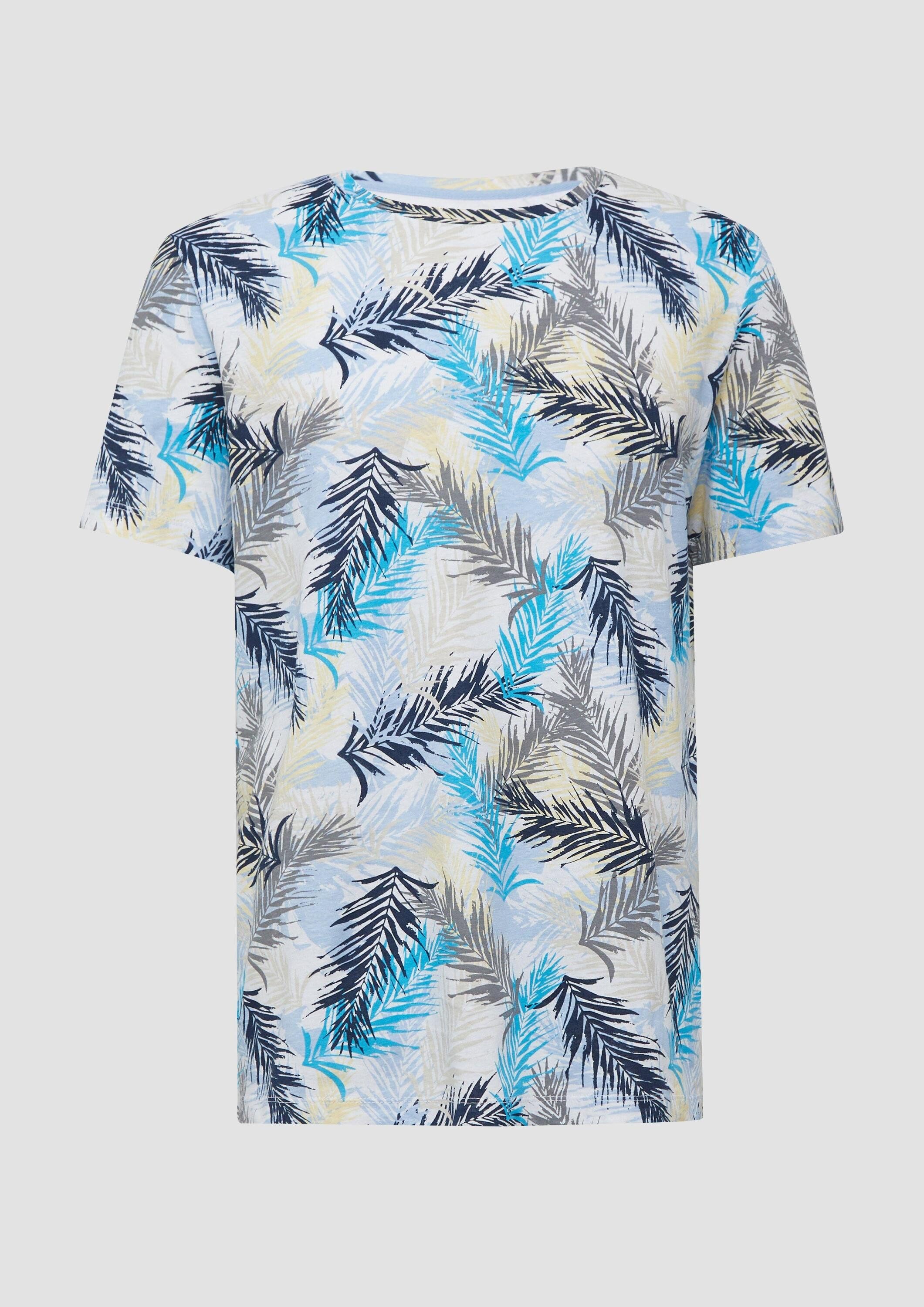 s.Oliver Kurzarmshirt T-Shirt T-Shirt aus Leinenmix mit All-over-Print