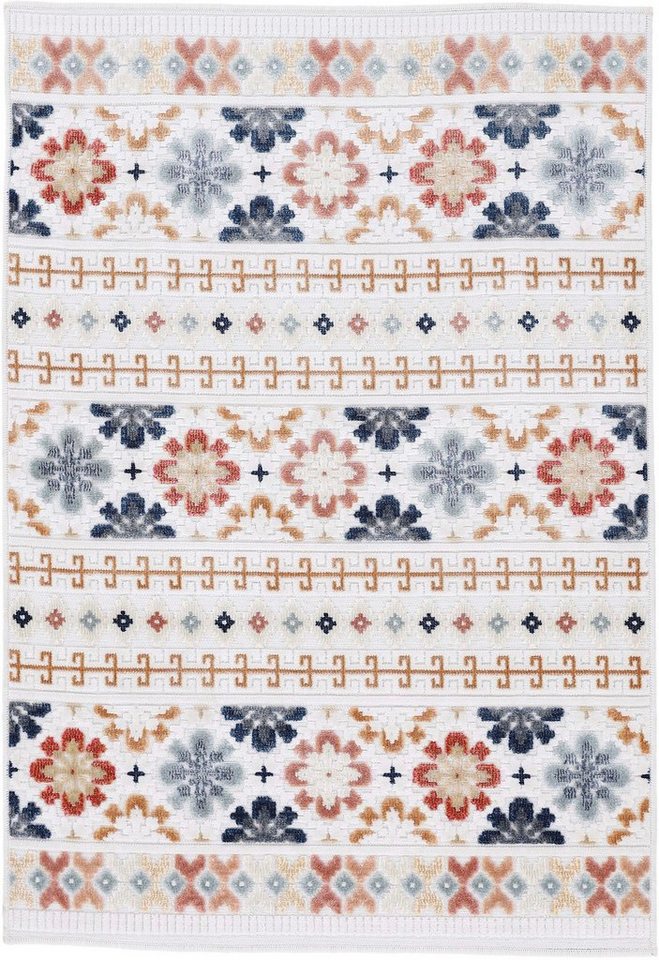 Teppich Deja 103, carpetfine, rechteckig, Höhe: 4 mm, robustes Flachgewebe,  Motiv- Floral Palmenblätter, Hoch-Tief Effekt