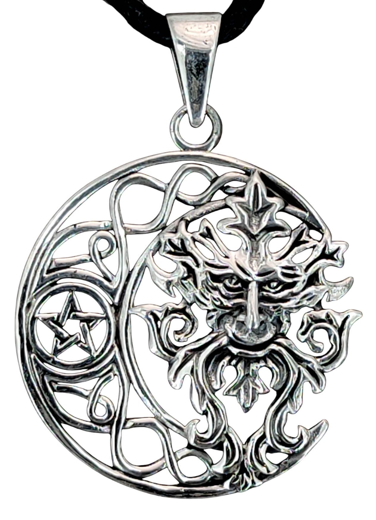 Kettenanhänger Grüner Mann 925 Sterling Silber Green Man Pentagramm