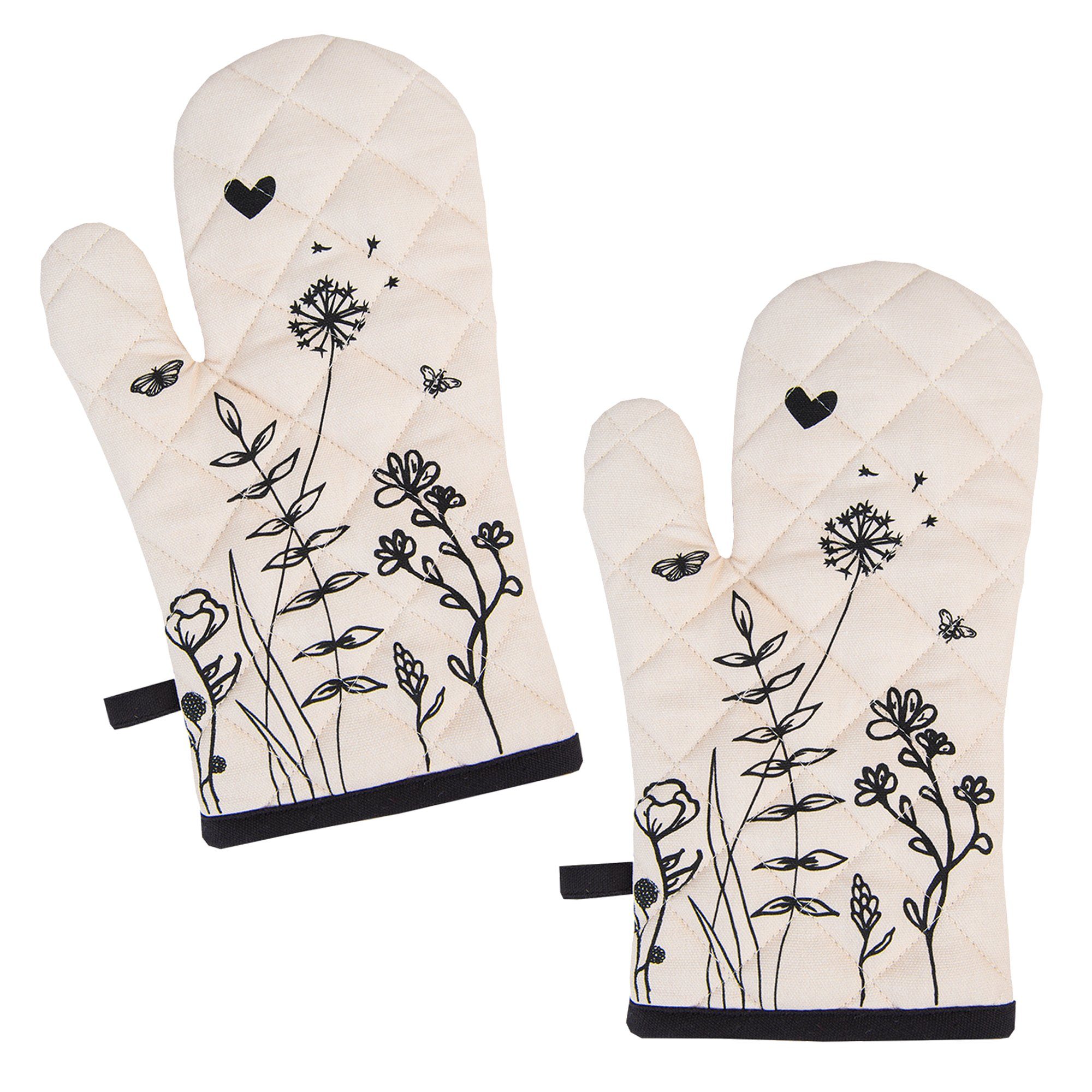 Clayre & Eef Topfhandschuhe Flora and Fauna, (Set, 2-tlg., 2-teilig), Ofenhandschuhe wattiert Größe: ca.18x30cm