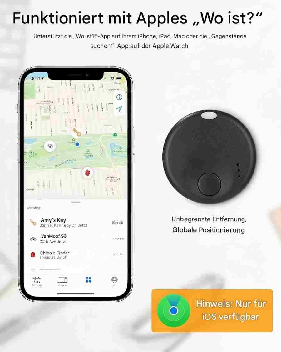 SinLaw Rundes Bluetooth-Anti-Verlust-Gerät, 4er-Pack, Schwarz Bluetooth-Tracker (Rundes Bluetooth-Anti-Verlust-Gerät, 4er-Pack, Schwarz)