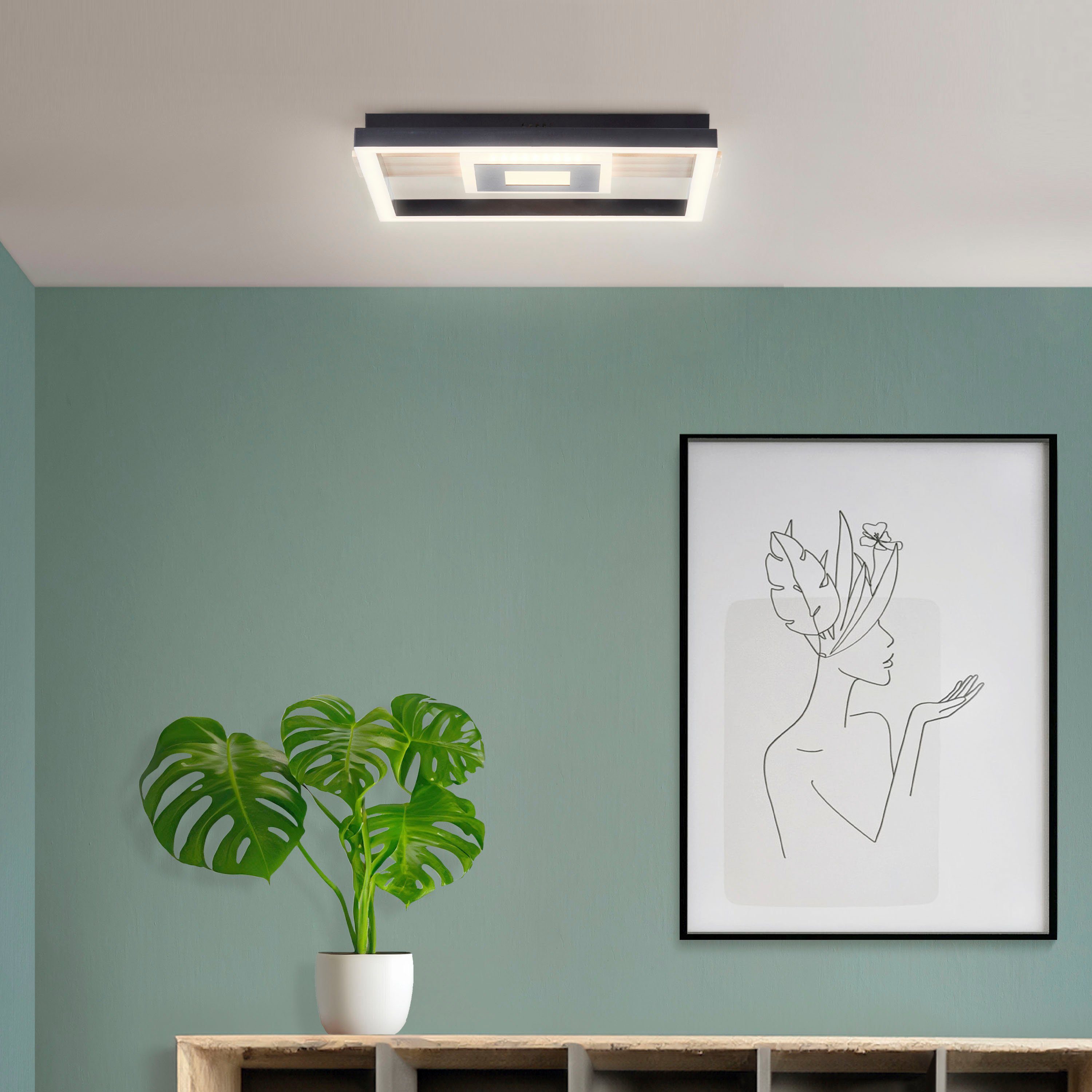 home LED Deckenleuchte 24 integriert, Warmweiß, 30 cm, x braun/schwarz fest LED 2600 3000 lm, K, Lysann, Holz/Metall, my W, 28