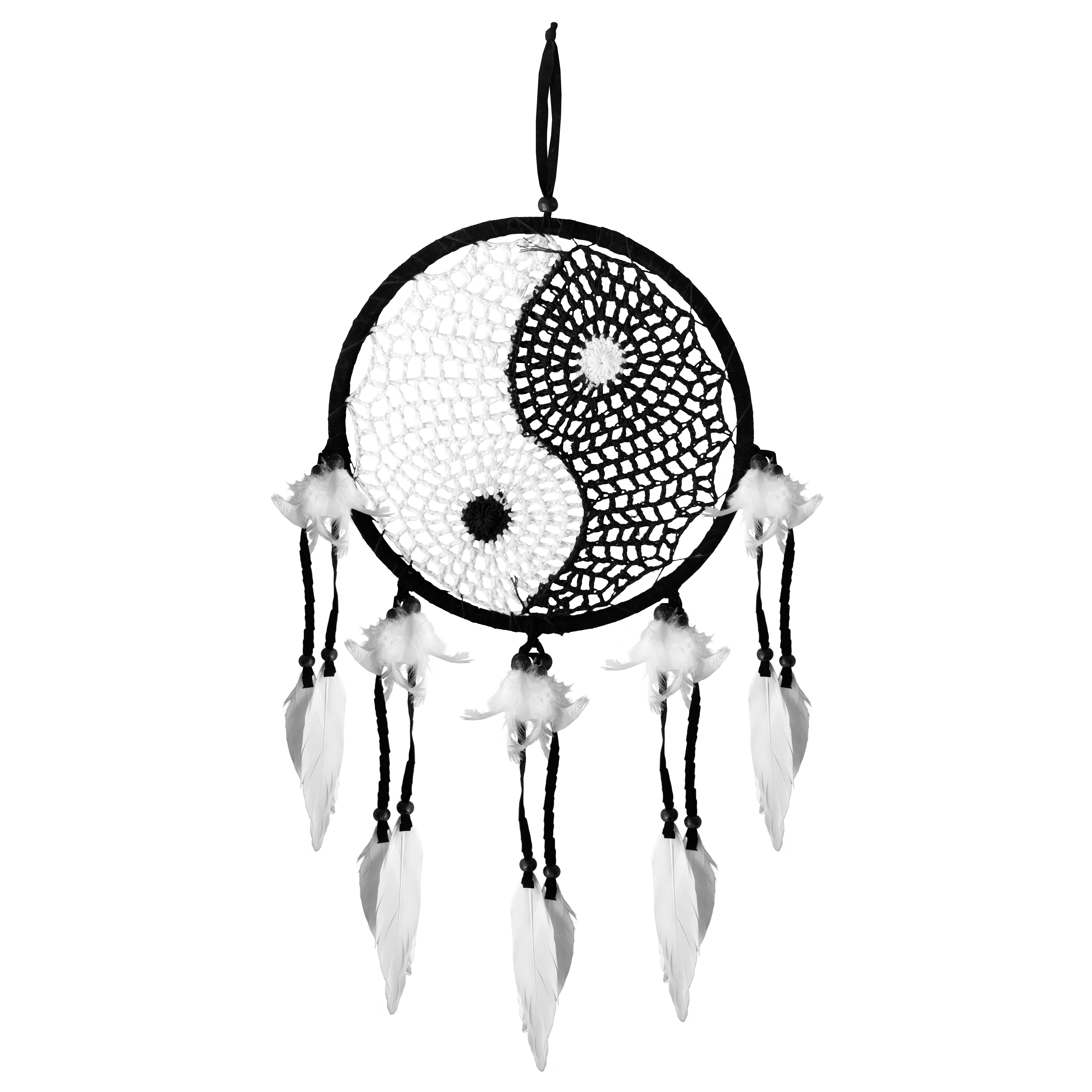 WORU Traumfänger Traumfänger Yin Yang Schwarz Weiß mit Federn Ø 22 cm (1 St)
