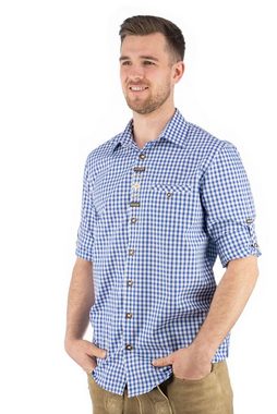 OS-Trachten Trachtenhemd Smoba Langarmhemd mit Paspeltasche, Edelweiß-Stickerei auf der Knopfleiste