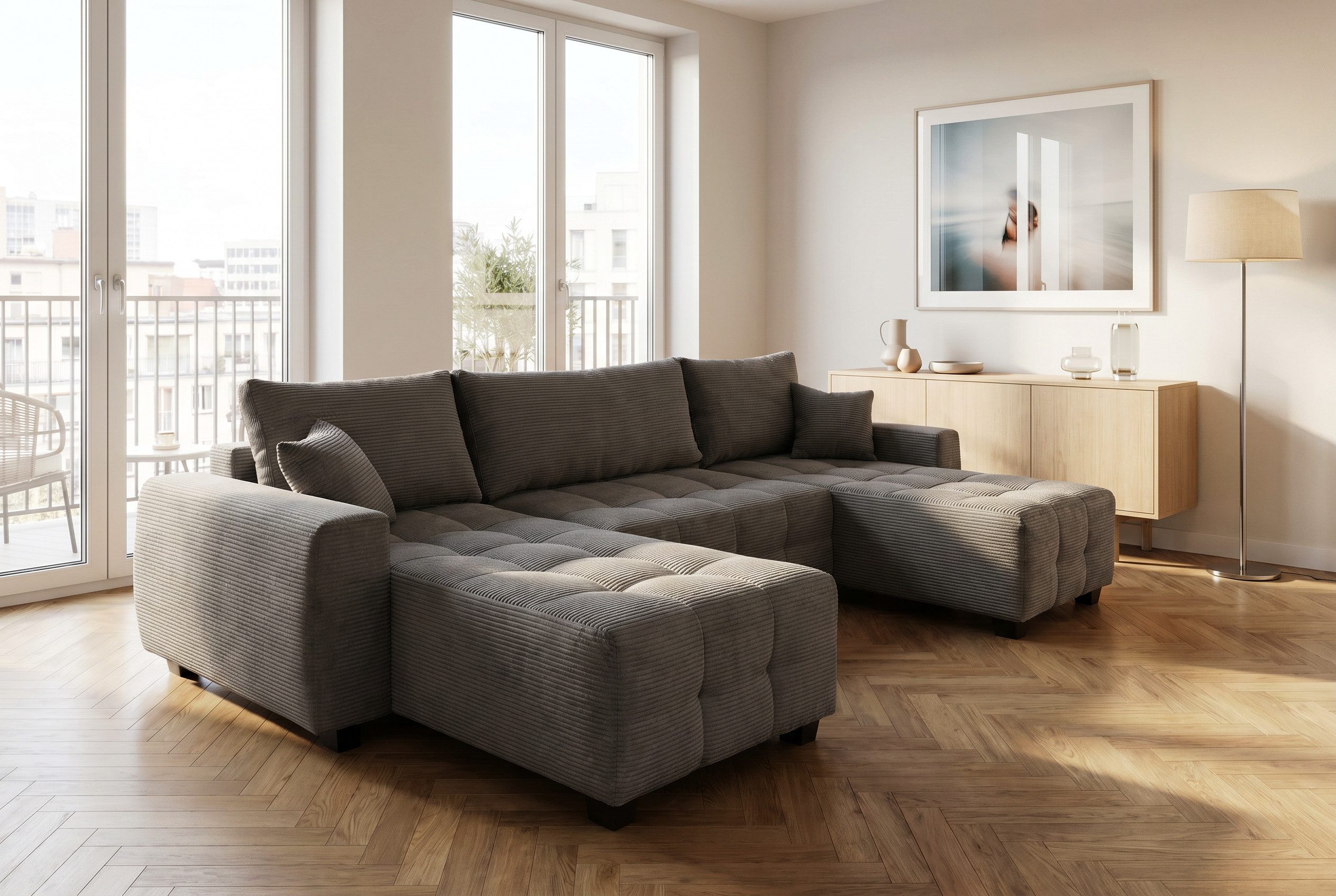 OTTO home Wohnlandschaft Bella U-Form, B: 314 cm, inkl. Schlaffunktion, auch in Cord, inkl. Bettkasten, Bonellfederkern, extra große Liegefläche: 269x135cm
