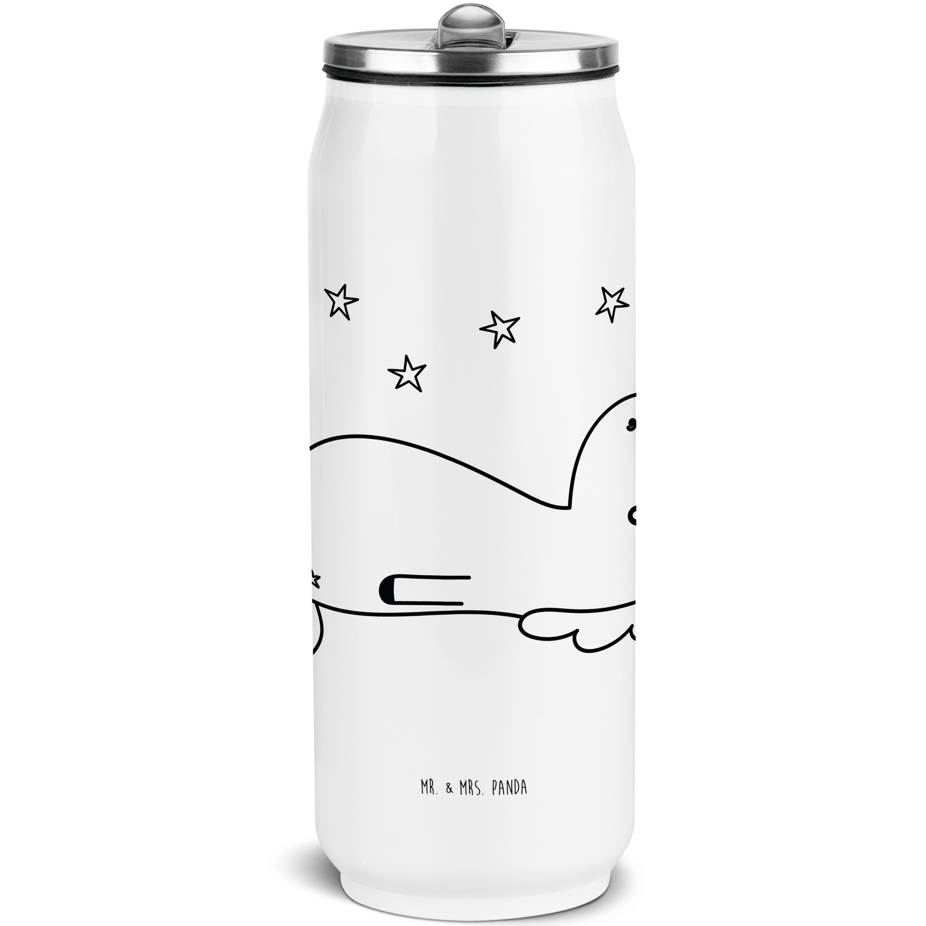 Mr. & Mrs. Panda Isolierflasche Einhorn Sternenhimmel - Weiß - Geschenk, Trinkflasche, Unicorn, Einhö, integrierter Trinkhalm