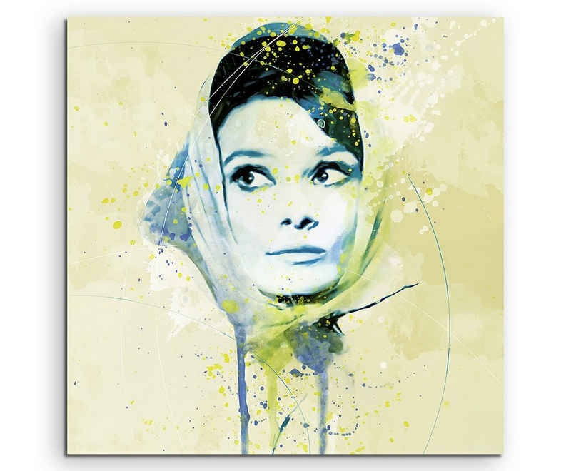 Sinus Art Leinwandbild Audrey Hepburn VI Aqua 60x60cm Wandbild Aquarell Art