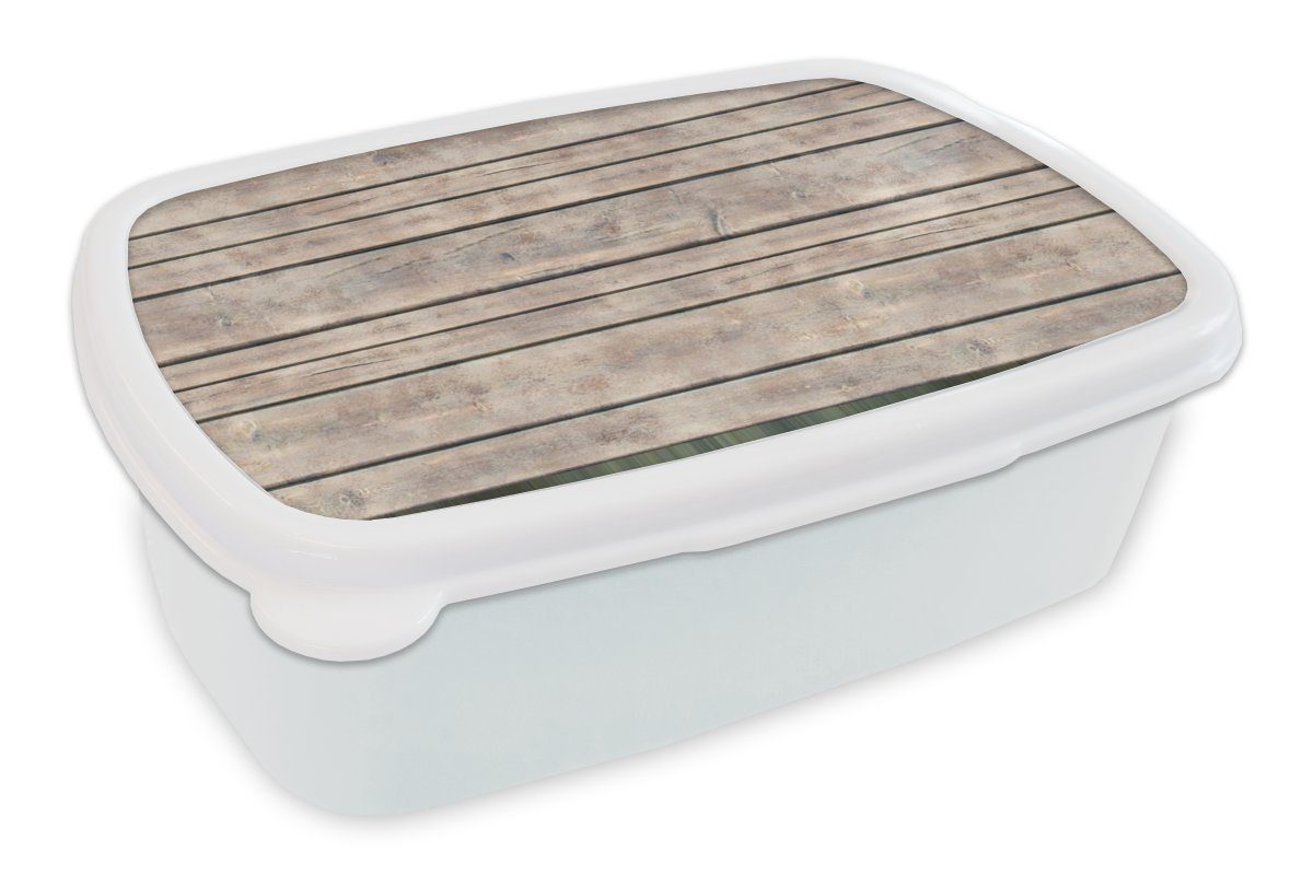 MuchoWow Lunchbox Brocante - Muster - Holz - Regale, Kunststoff, (2-tlg), Brotbox für Kinder und Erwachsene, Brotdose, für Jungs und Mädchen weiß