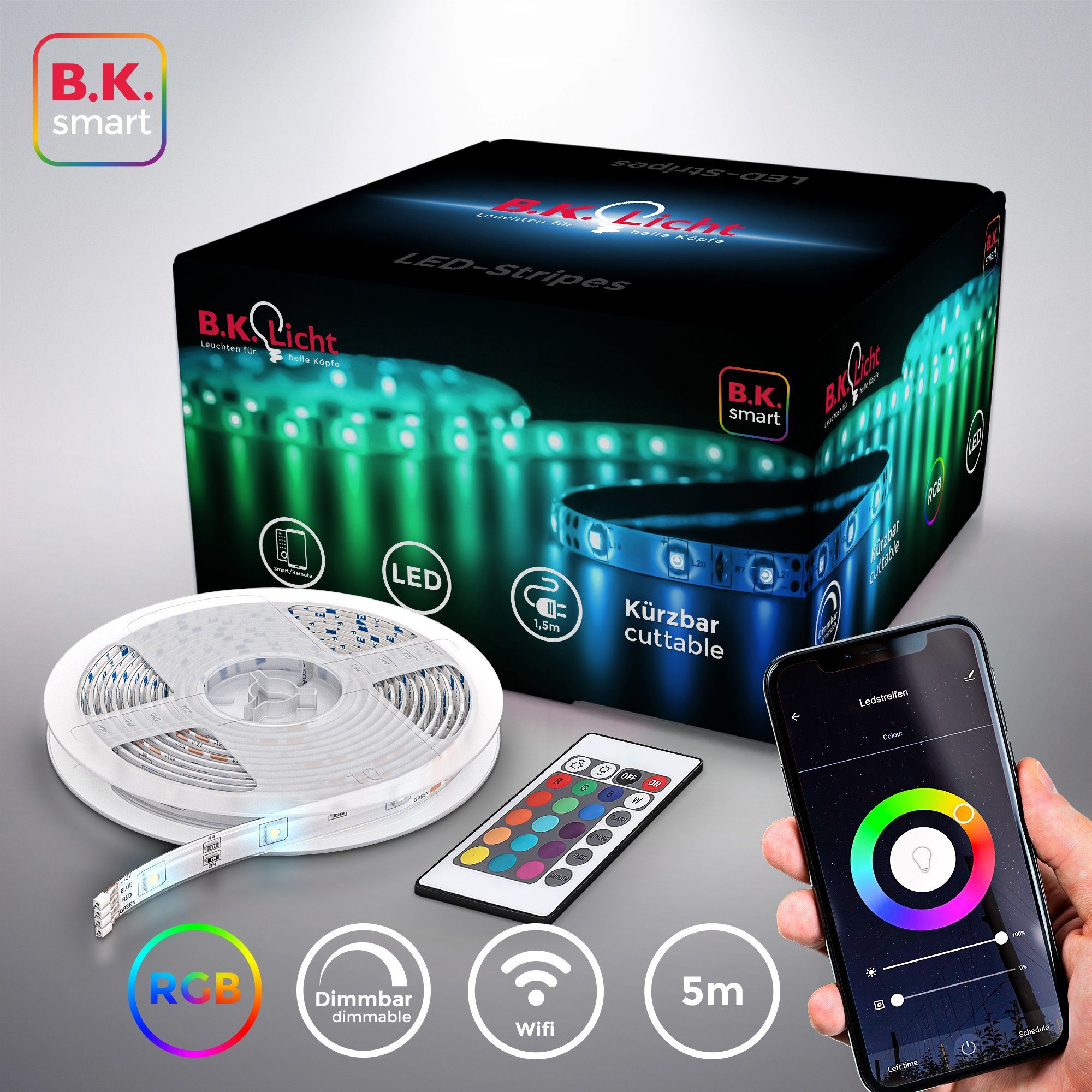 B.K.Licht LED-Streifen, 5m Smart Home LED Band dimmbar mit WiFi App- Steuerung