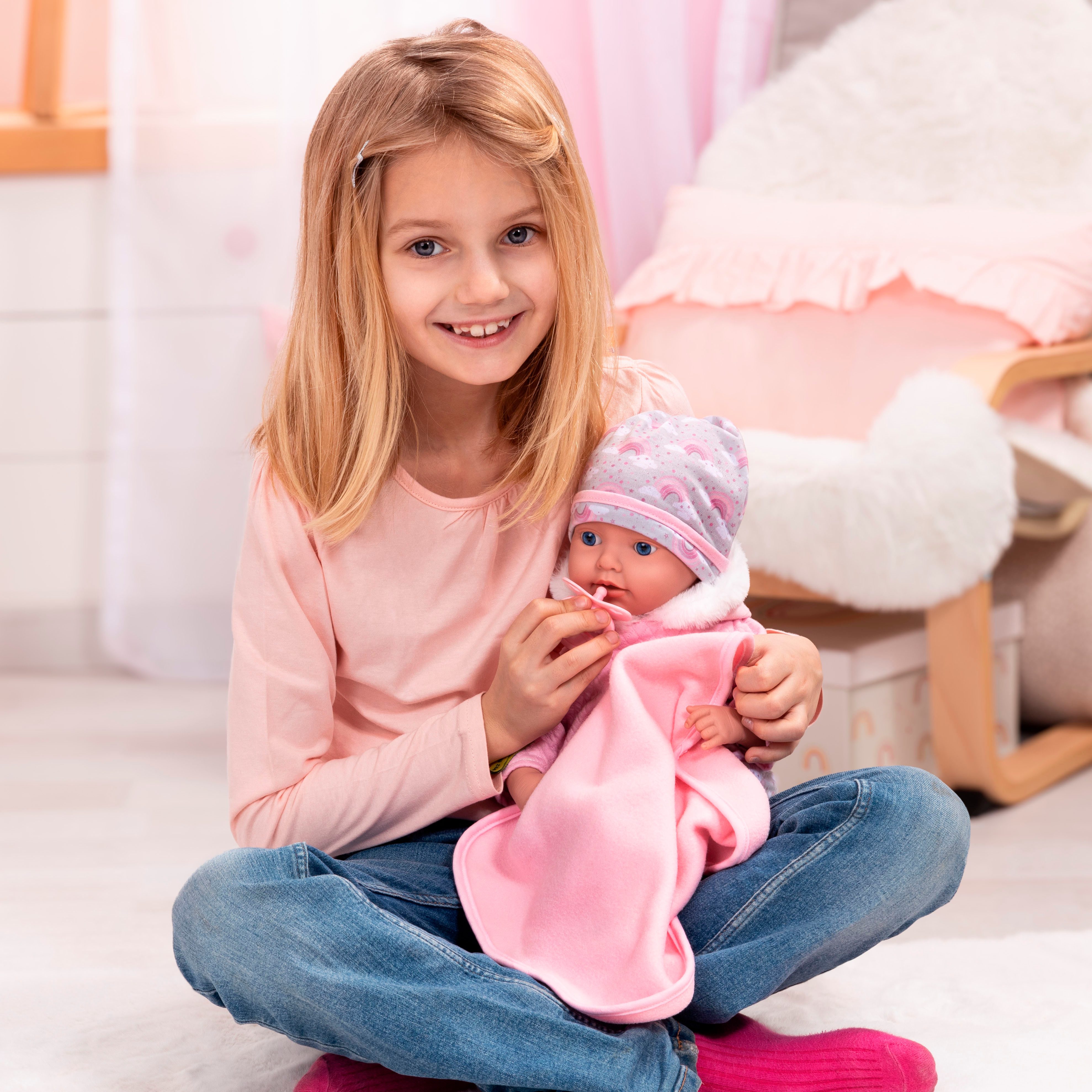 Bayer Babypuppe Reborn Baby, 38 cm Regenbogenmuster (4-tlg)