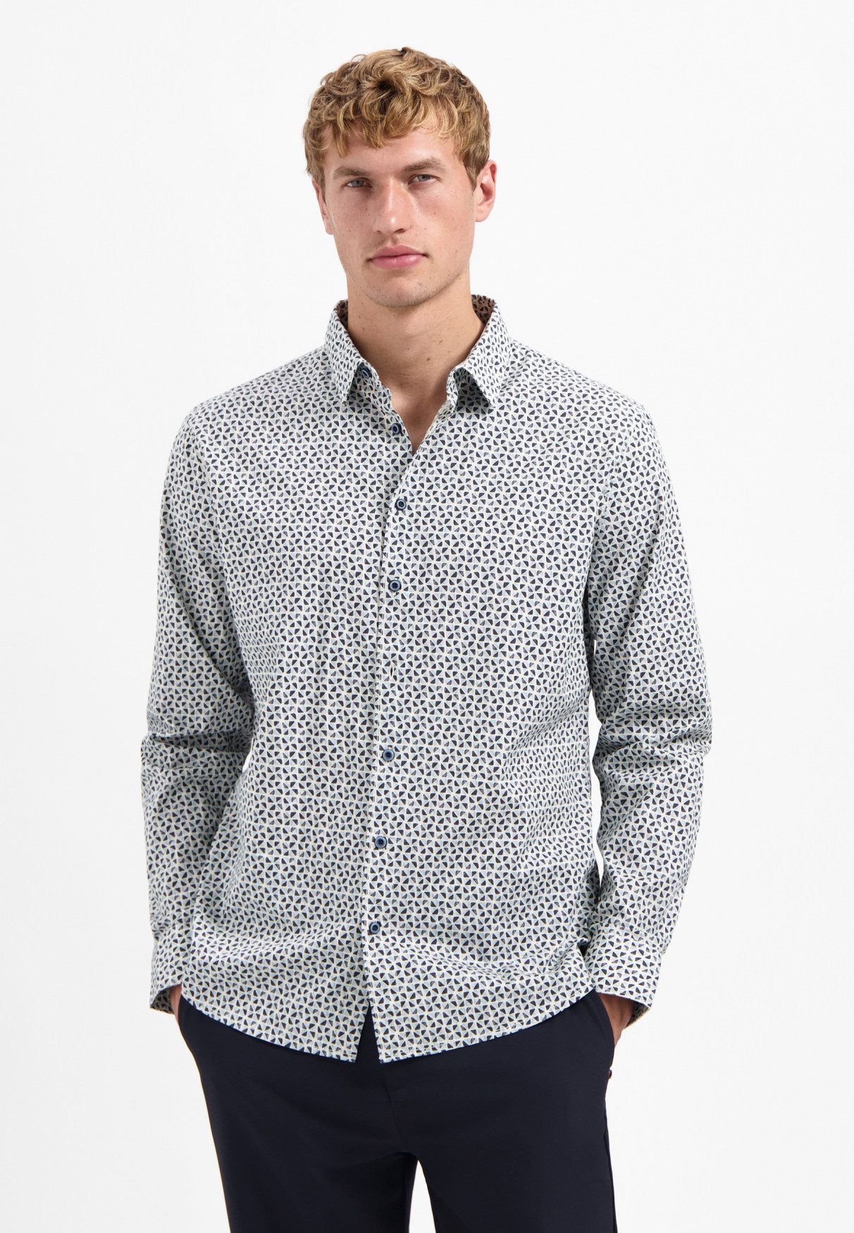 NO EXCESS Langarmhemd No Excess Stretchhemd mit Print Shirt Stretch Allover Printed
