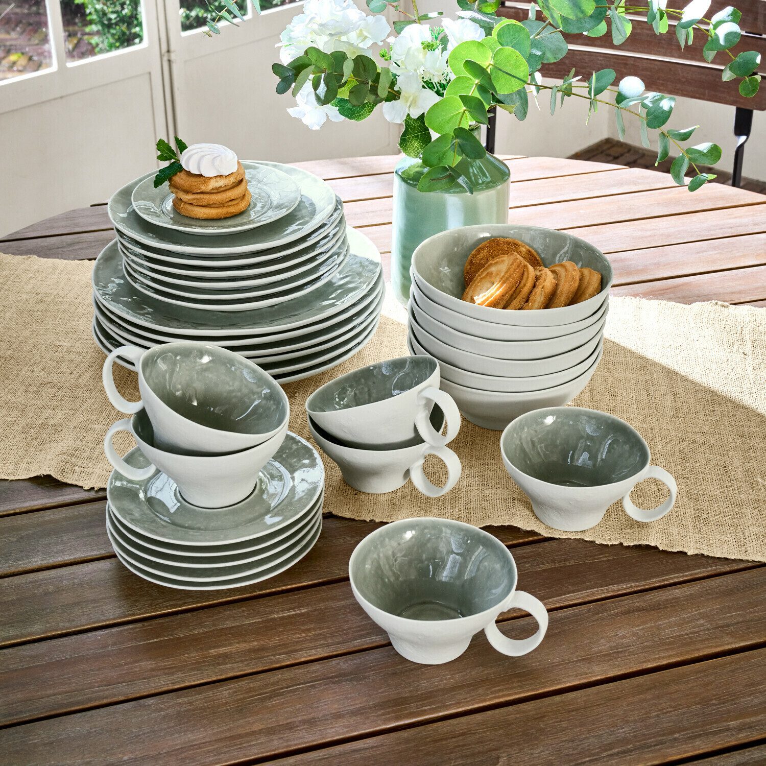 Mirabeau Geschirr-Set Geschirr 30er Set Braganza grün, Porzellan