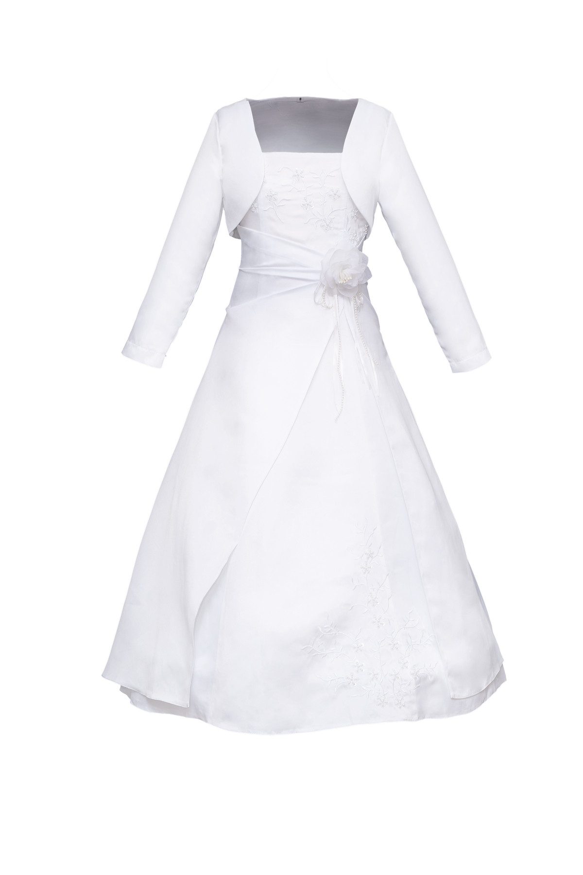 Satinkleid Kamelie-Kommunionkleid, Prinzessinnenkleid m. Bolero Jacke u. Reifrock