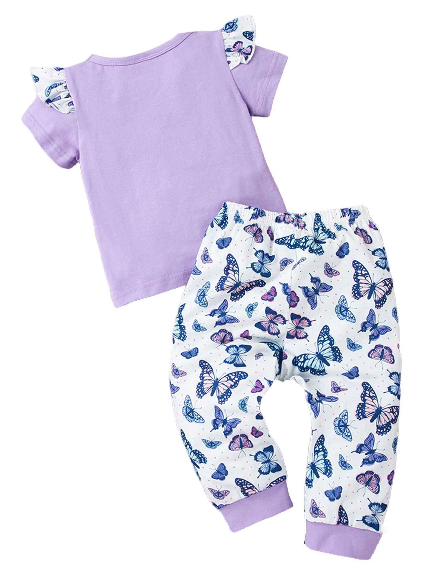Kinder Mädchen (Gr. 50 - 92) LAPA Shirt & Leggings LAPA Baby Girl Set, Kurzarm-Top + Hose, Schmetterlingsmuster