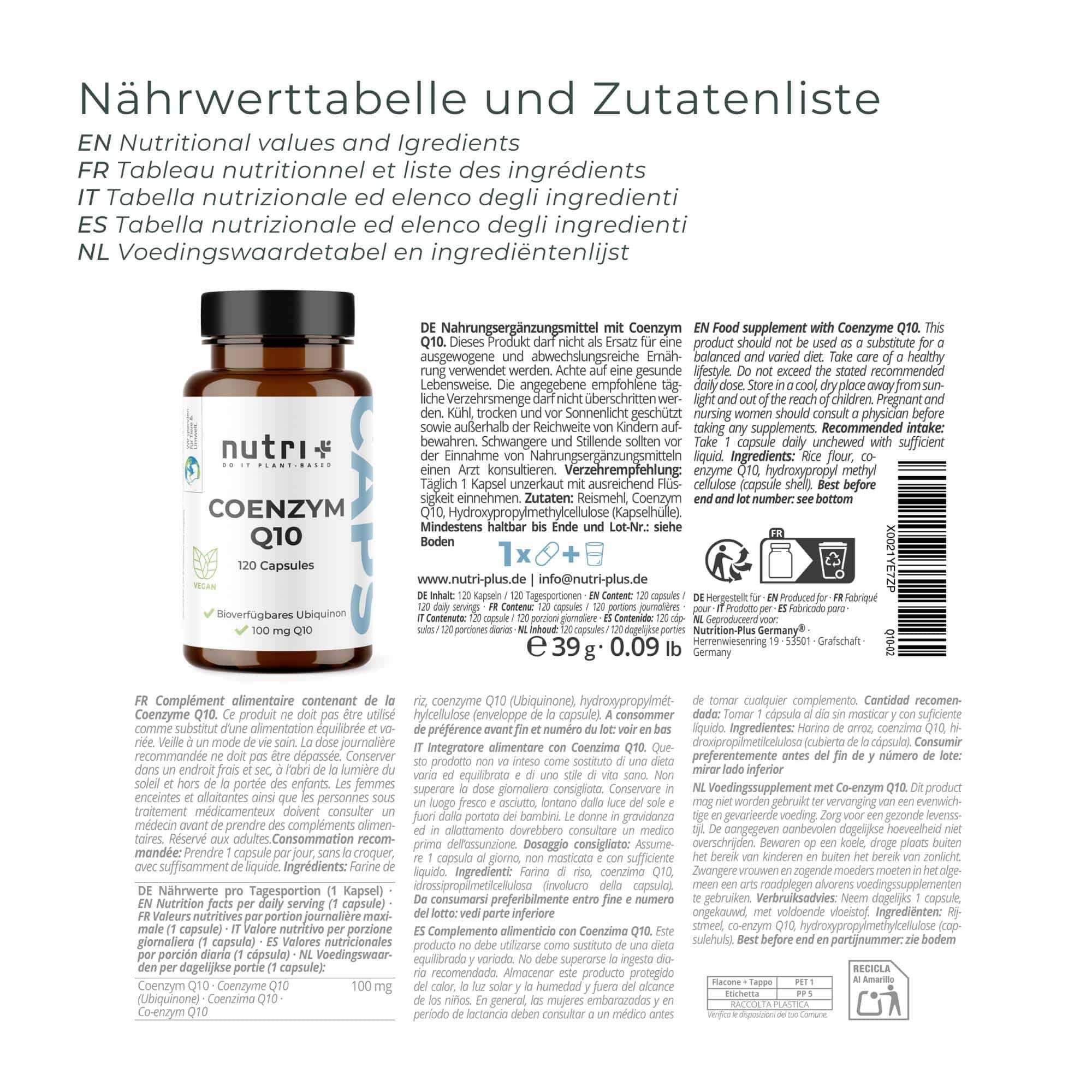 nutri+ Coenzym Q10 Kapseln 100 mg Ubichinon Kapseln