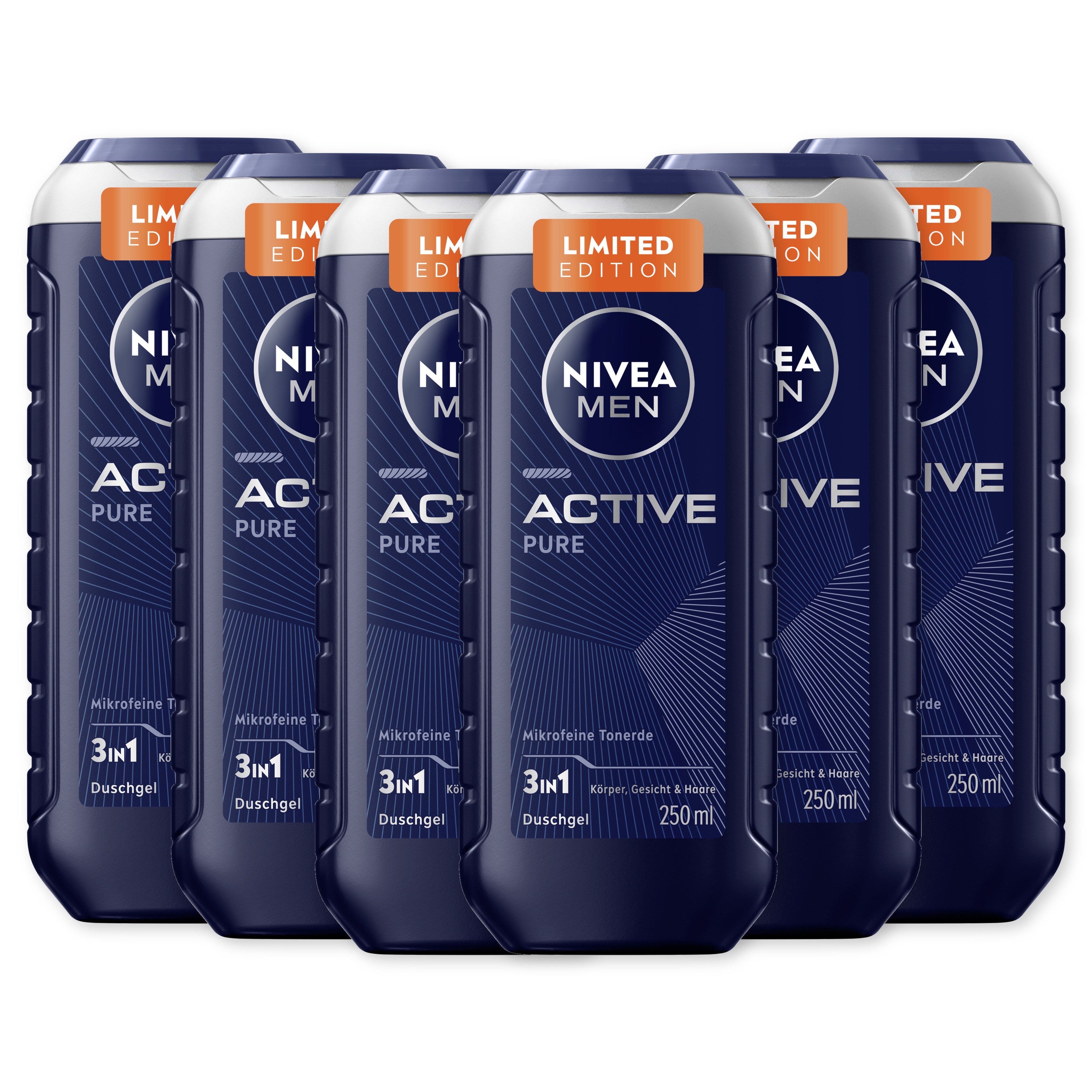 Nivea Men Duschpflege Active Pure Limited Edition Duschgel 6 x 250 ml, 6-tlg.