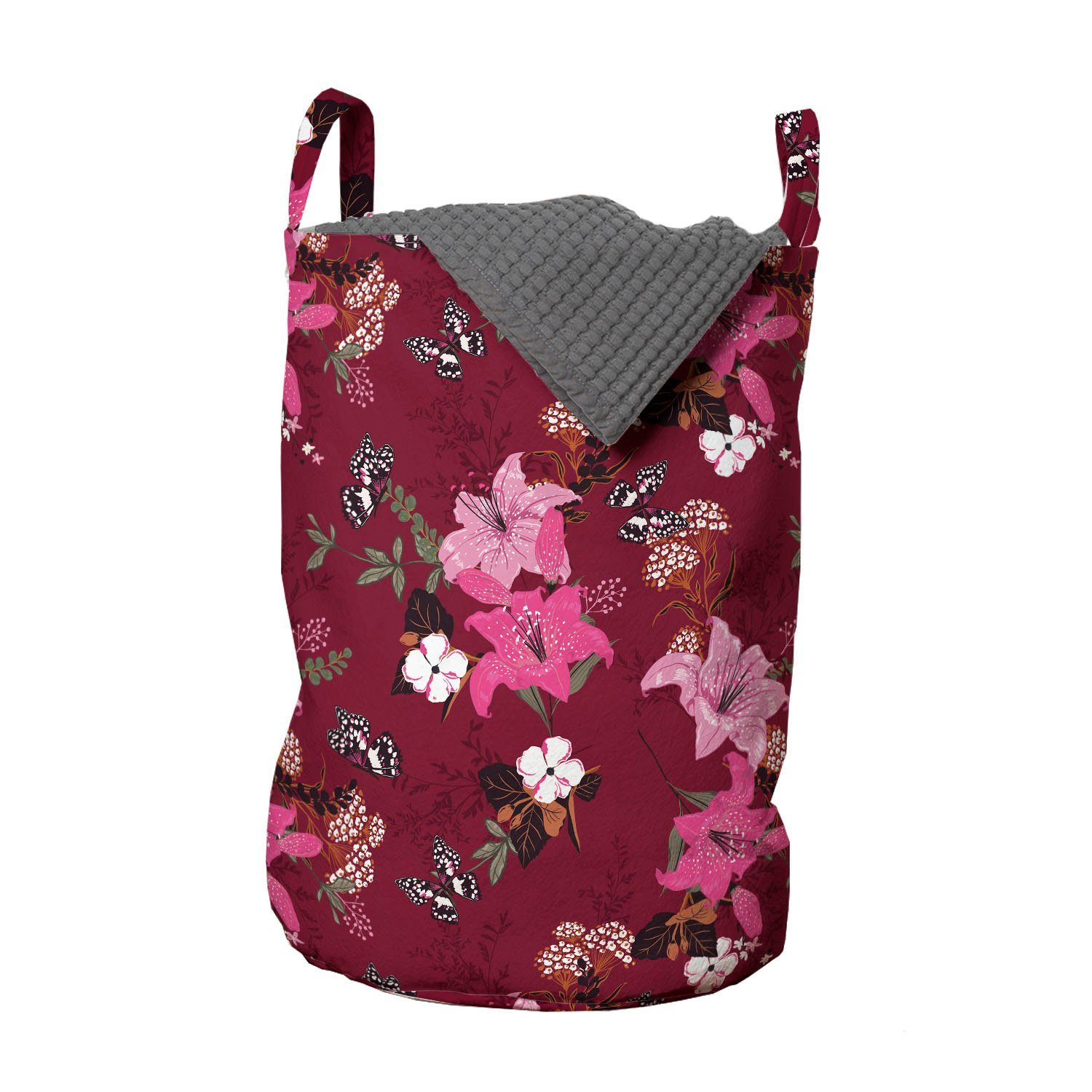 Abakuhaus Wäschesäckchen Wäschekorb mit Griffen Romantische Kordelzugverschluss Schmetterlinge Waschsalons, Blumen für Lilien
