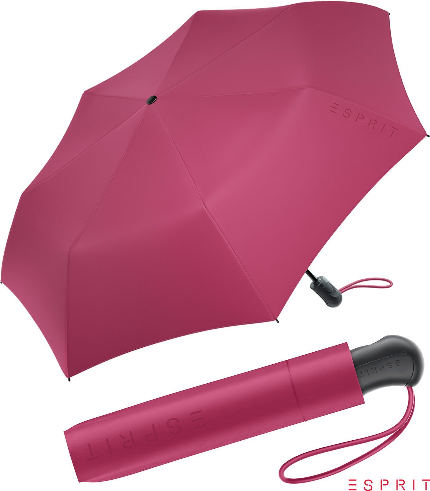 Esprit Taschenregenschirm Damen Easymatic Light Auf-Zu Automatik HW 2022 - vivacious pink, stabil, praktisch, in den neuen Trendfarben