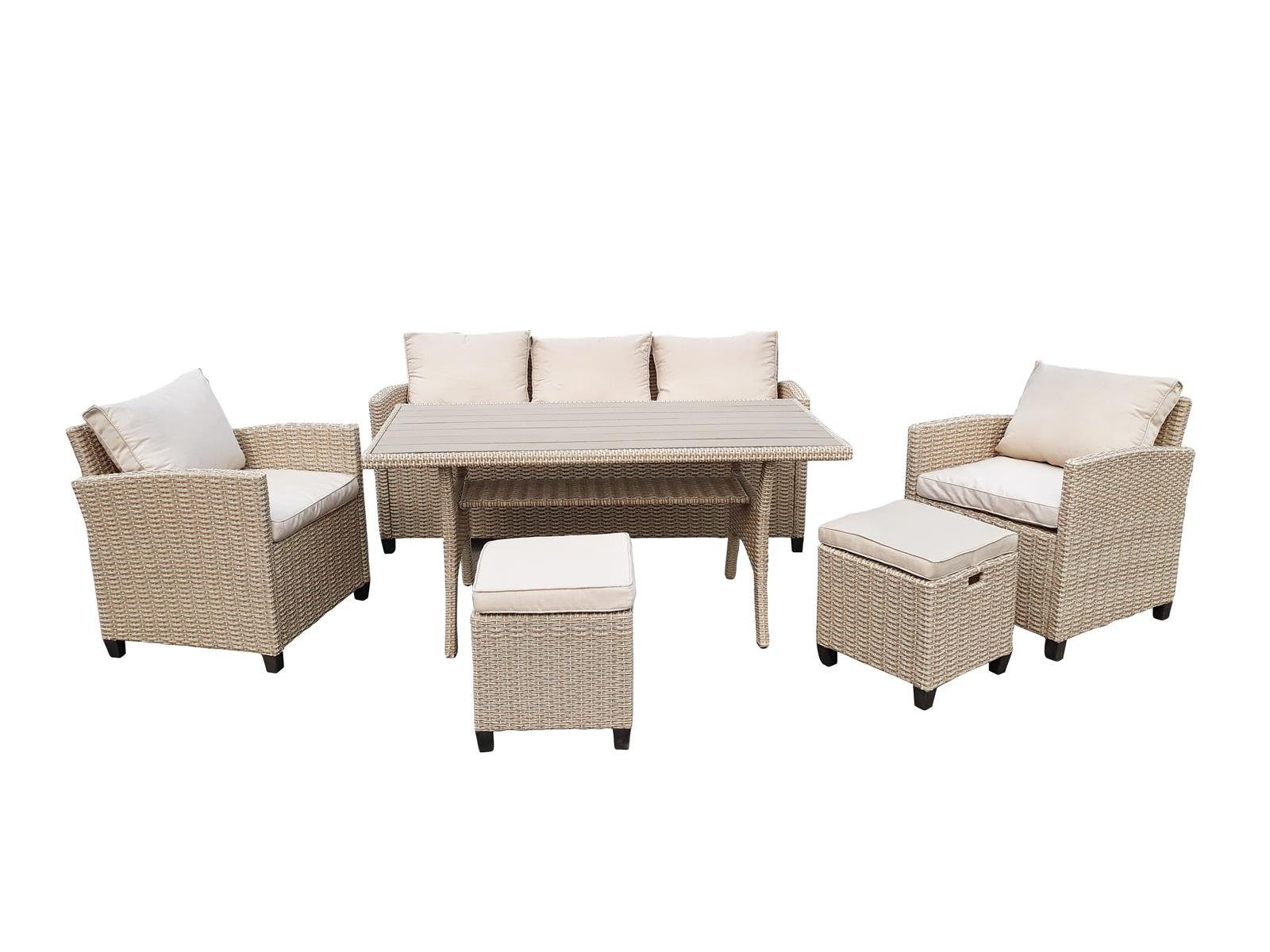 Green Spirit Gartenlounge-Set Uni2Raw-Artikel--1 Name folgt..., (Set, 6-tlg), Polyrattan, braun, 7 Personen, wetterfest - Garten, Terrasse & Outdoor