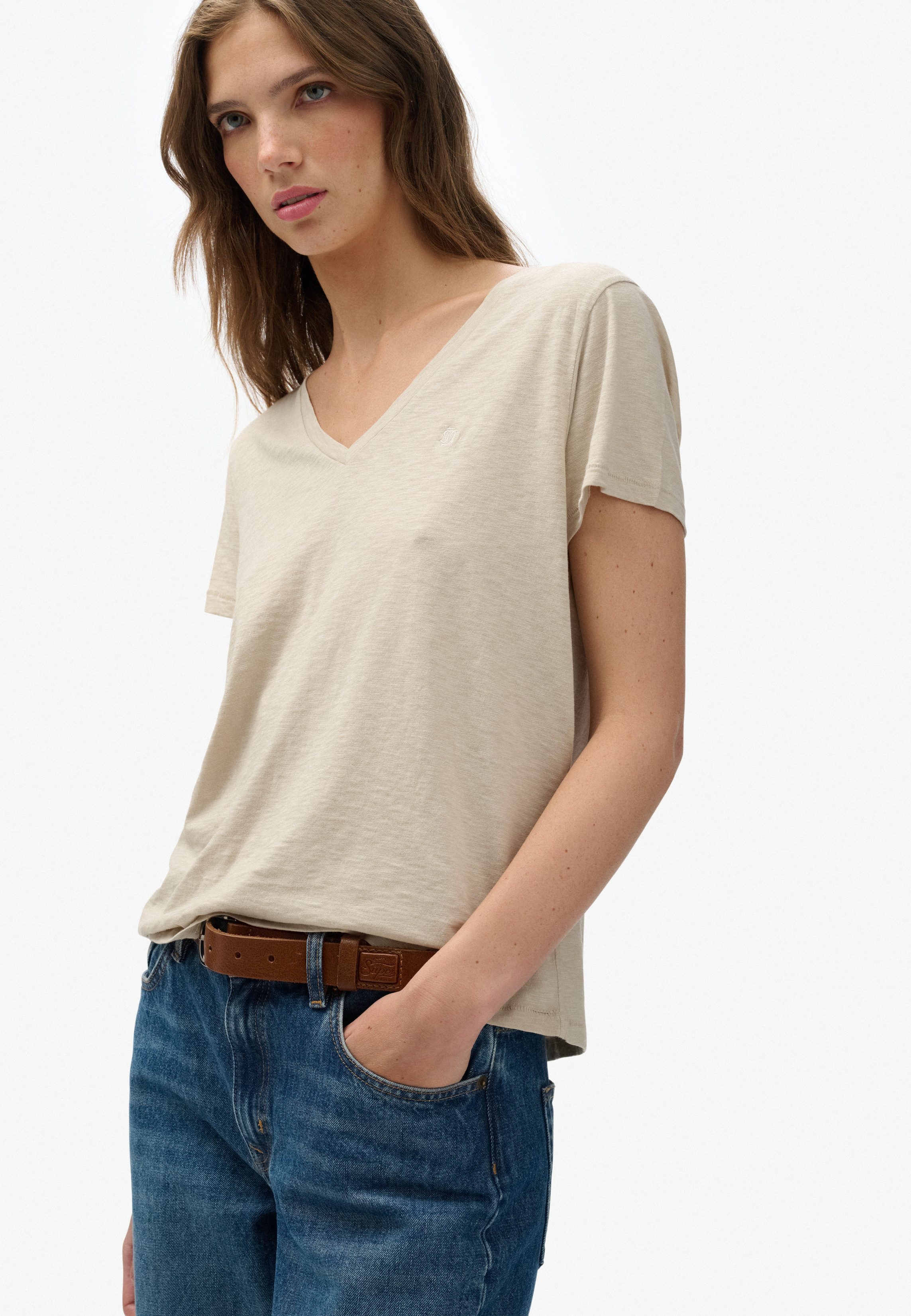 Superdry T-Shirt STUDIOS SLUB EMB VEE TEE Baumwollmischung, relaxed fit günstig online kaufen
