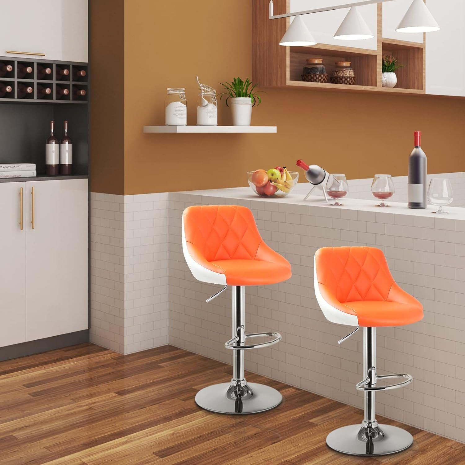 Woltu Barhocker (2 St), Design 2 farbig Barhocker mit Griff, Höhenverstellung Orange+Weiß
