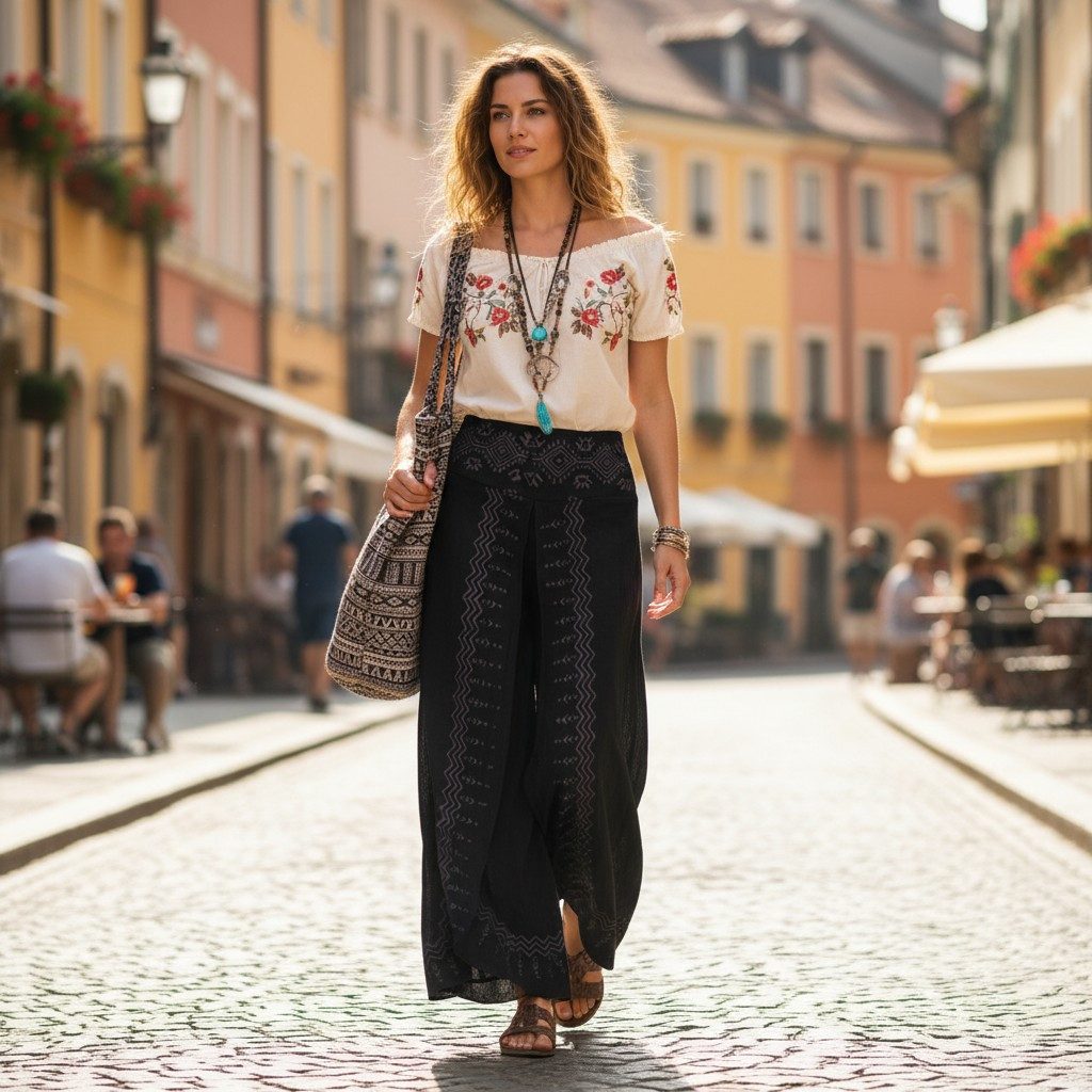 Guru-Shop Relaxhose Palazzohose, Hosenrock, bedruckte natürliche.. alternat günstig online kaufen
