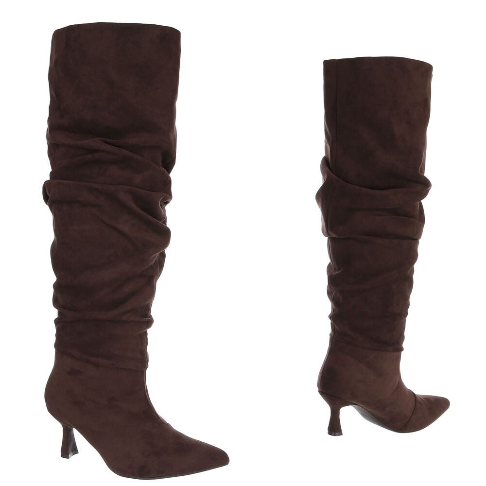 Ital-Design Damen Overknee-Stiefel mit Absatz und Gerafftem Schaft Overkneestiefel (92157711) Pfennig-/Stilettoabsatz Stiefel in Dunkelbraun – Bild 4 von 5