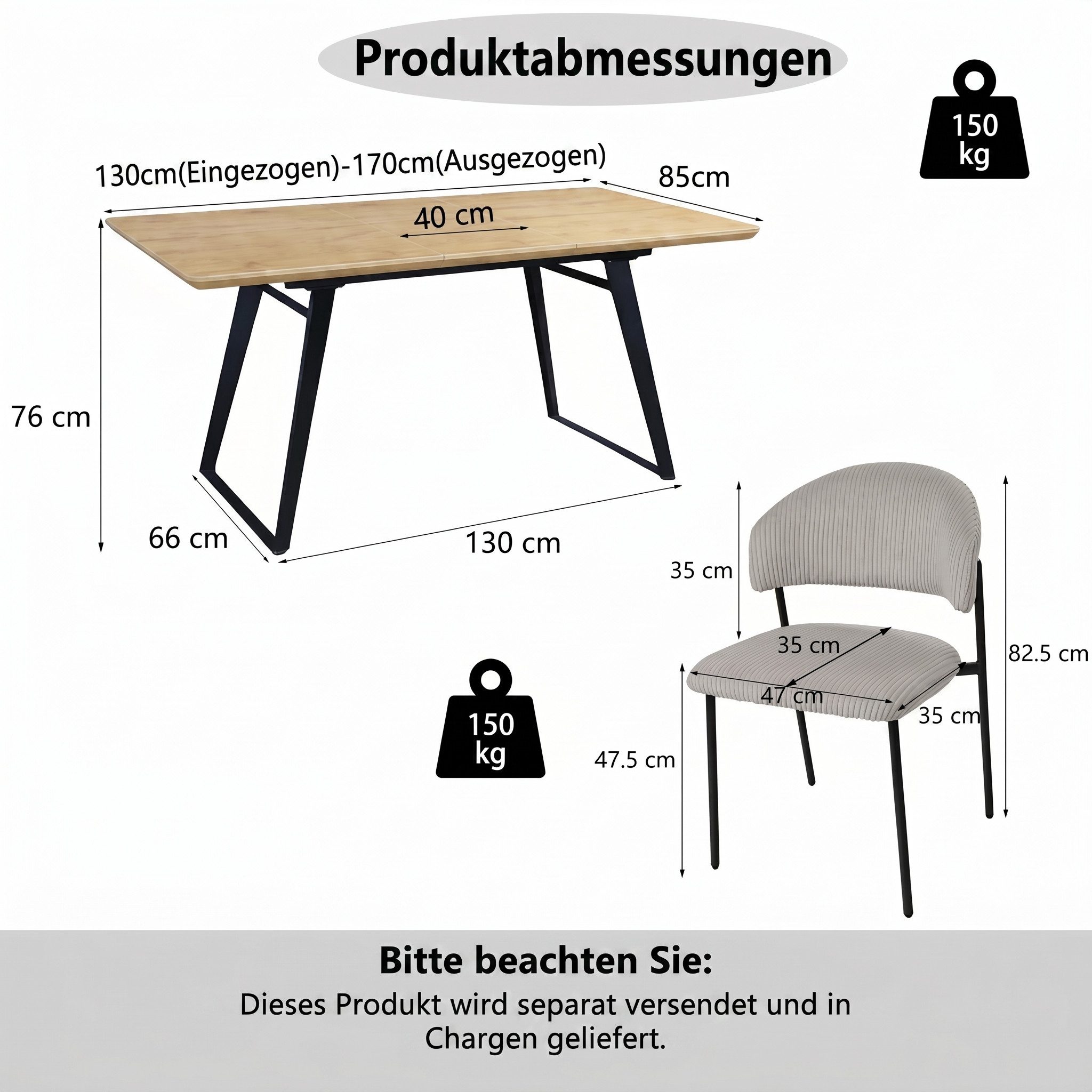 Jiexi Essgruppe Essgruppe ausziehbar MDF Eiche-Optik Tisch mit Cord Stühlen