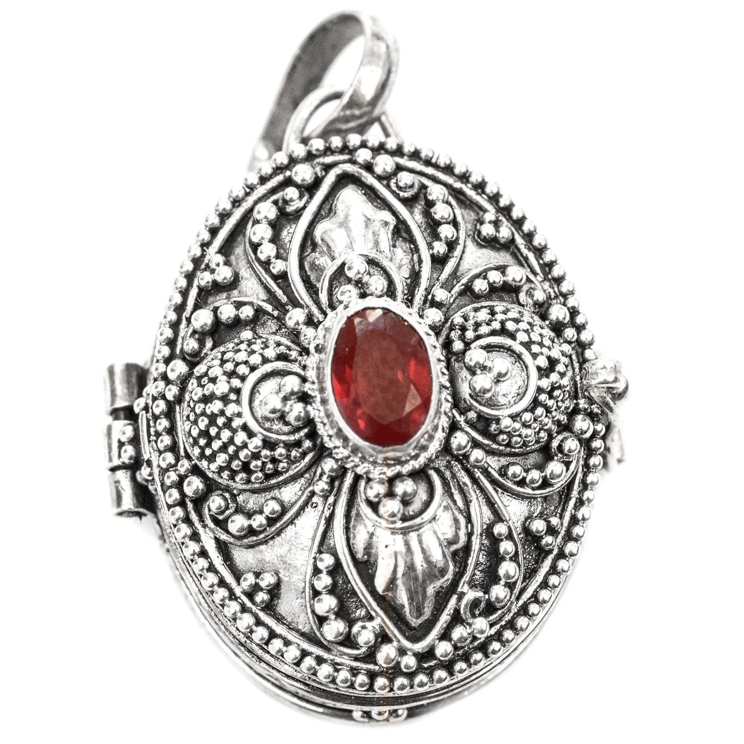 Kettenanhänger Medaillon mit Granatstein Schmuck Anhänger 925er Silber 32x23mm